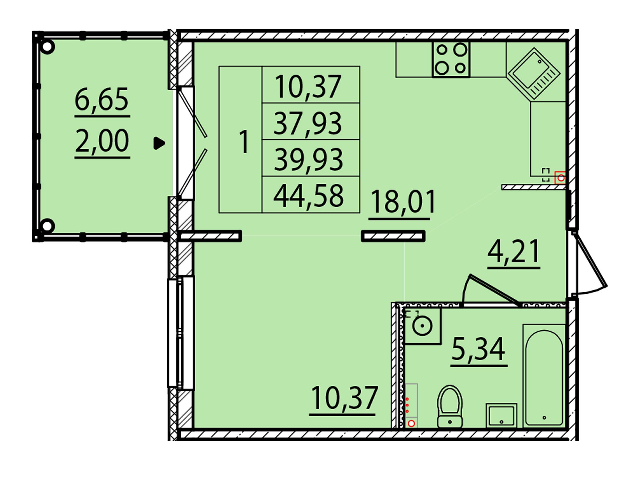Планировка: 1-комн. квартира 37.93 м² в новостройке Образцовый квартал 15