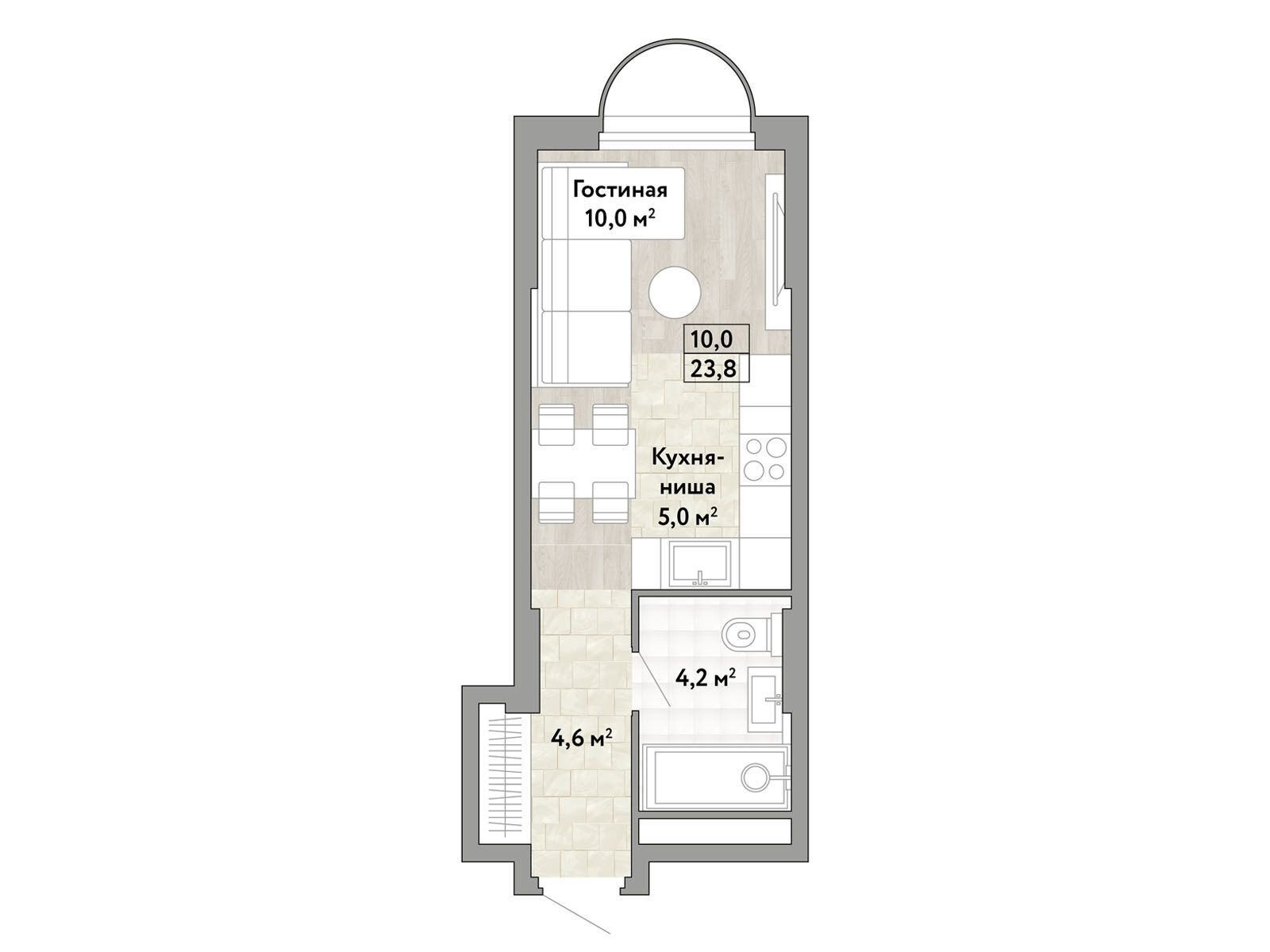 Планировка: Студия 24.10 м² в новостройке Новые смыслы