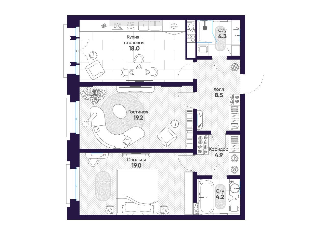 Планировка: 2-комн. квартира 78.10 м² в новостройке Мариинка Делюкс