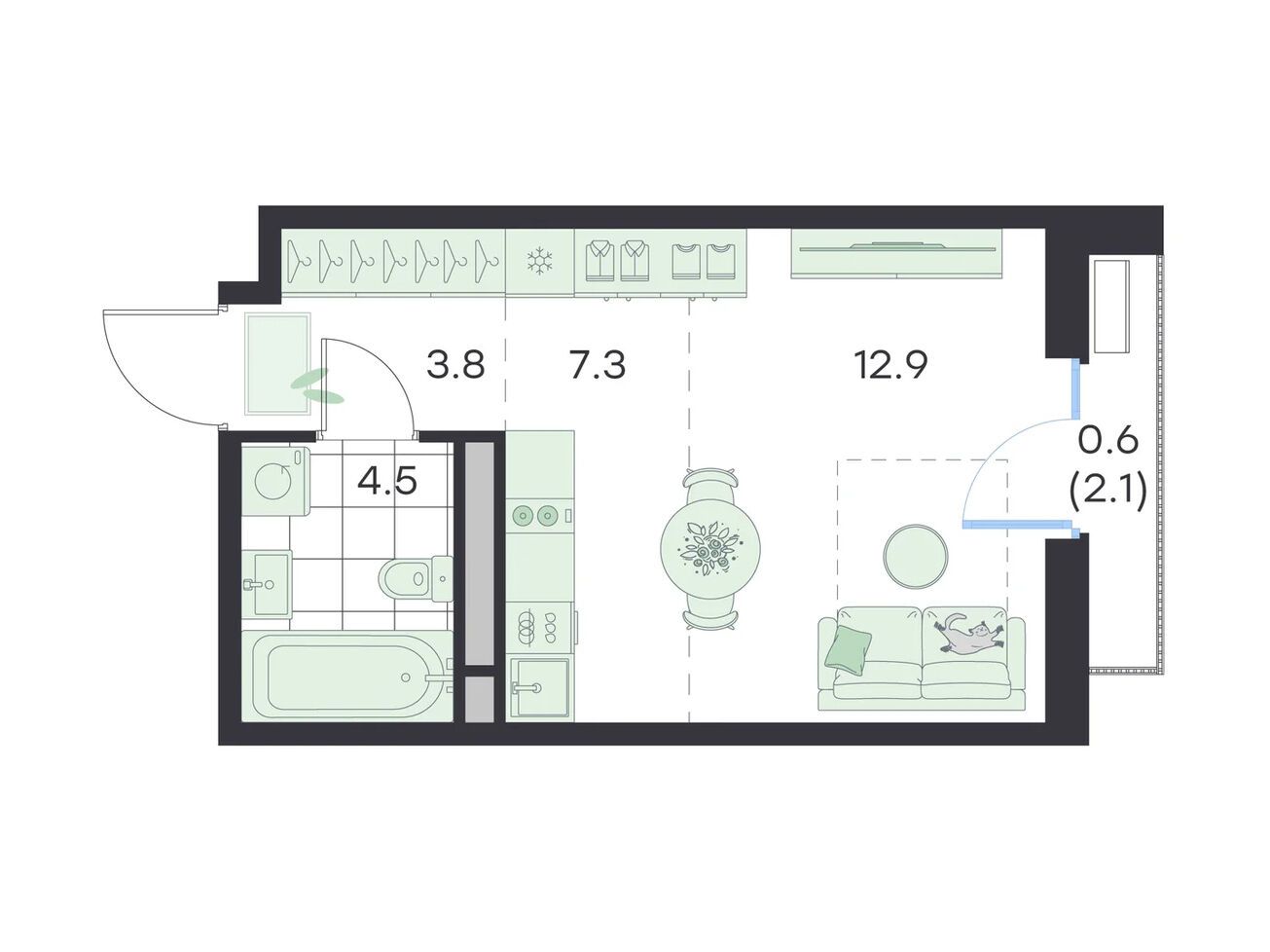 Планировка: Студия 29.10 м² в новостройке Джи Три Михалевич