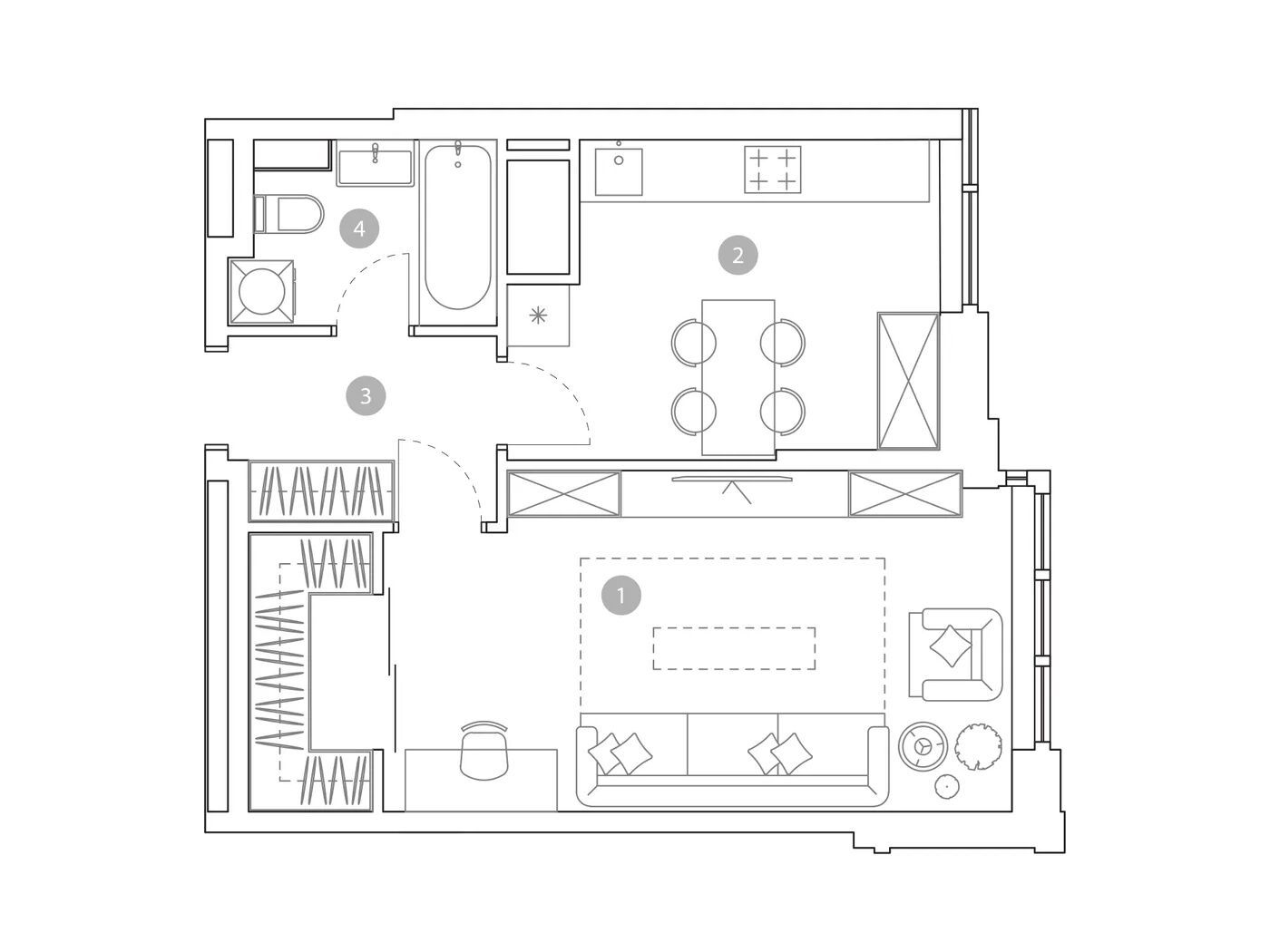 Планировка: 1-комн. квартира 44.60 м² в новостройке ЖК Вэри на Миклухо-Маклая