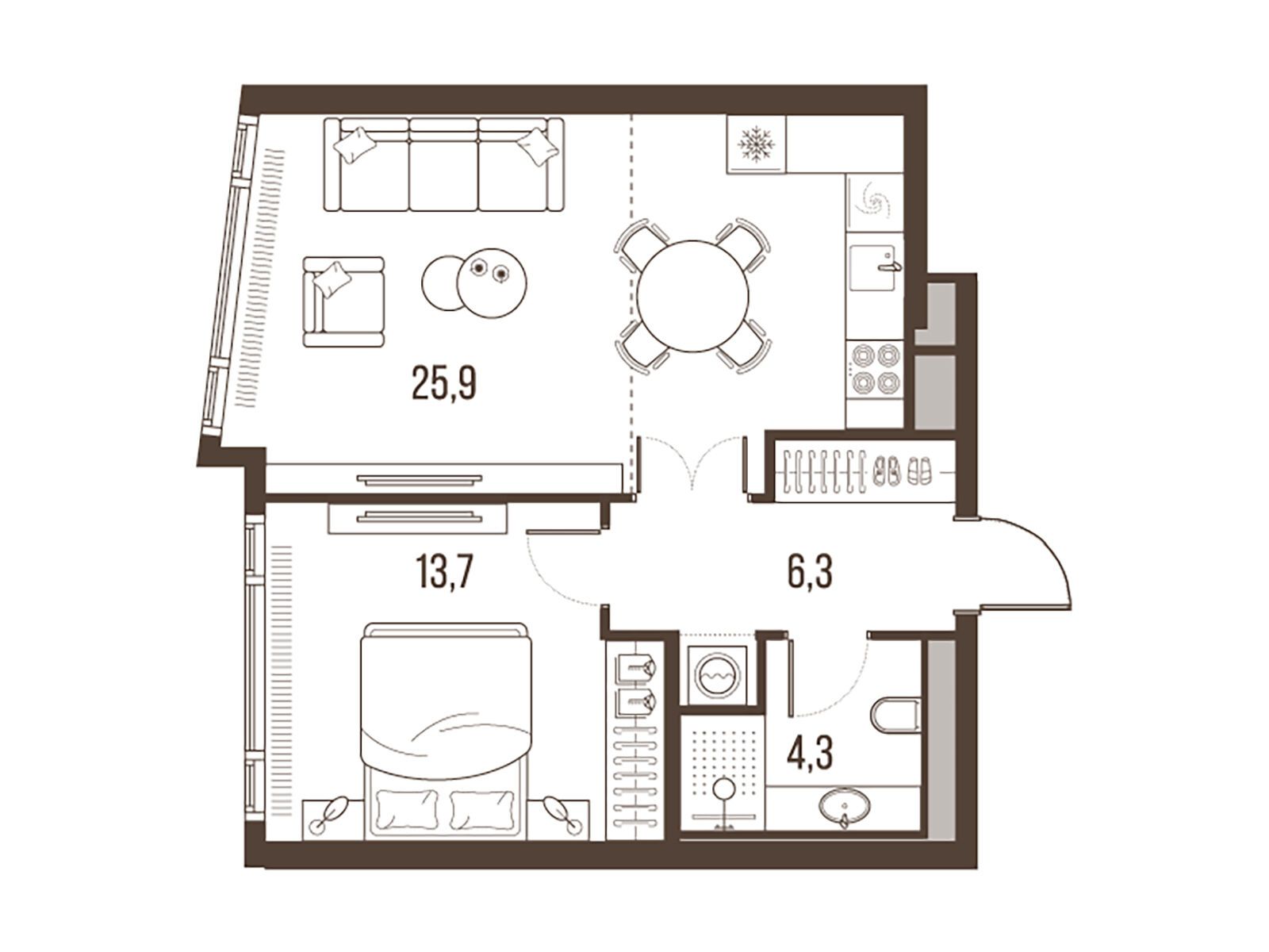 Планировка: 2-комн. квартира 50.90 м² в новостройке Хай Лайф