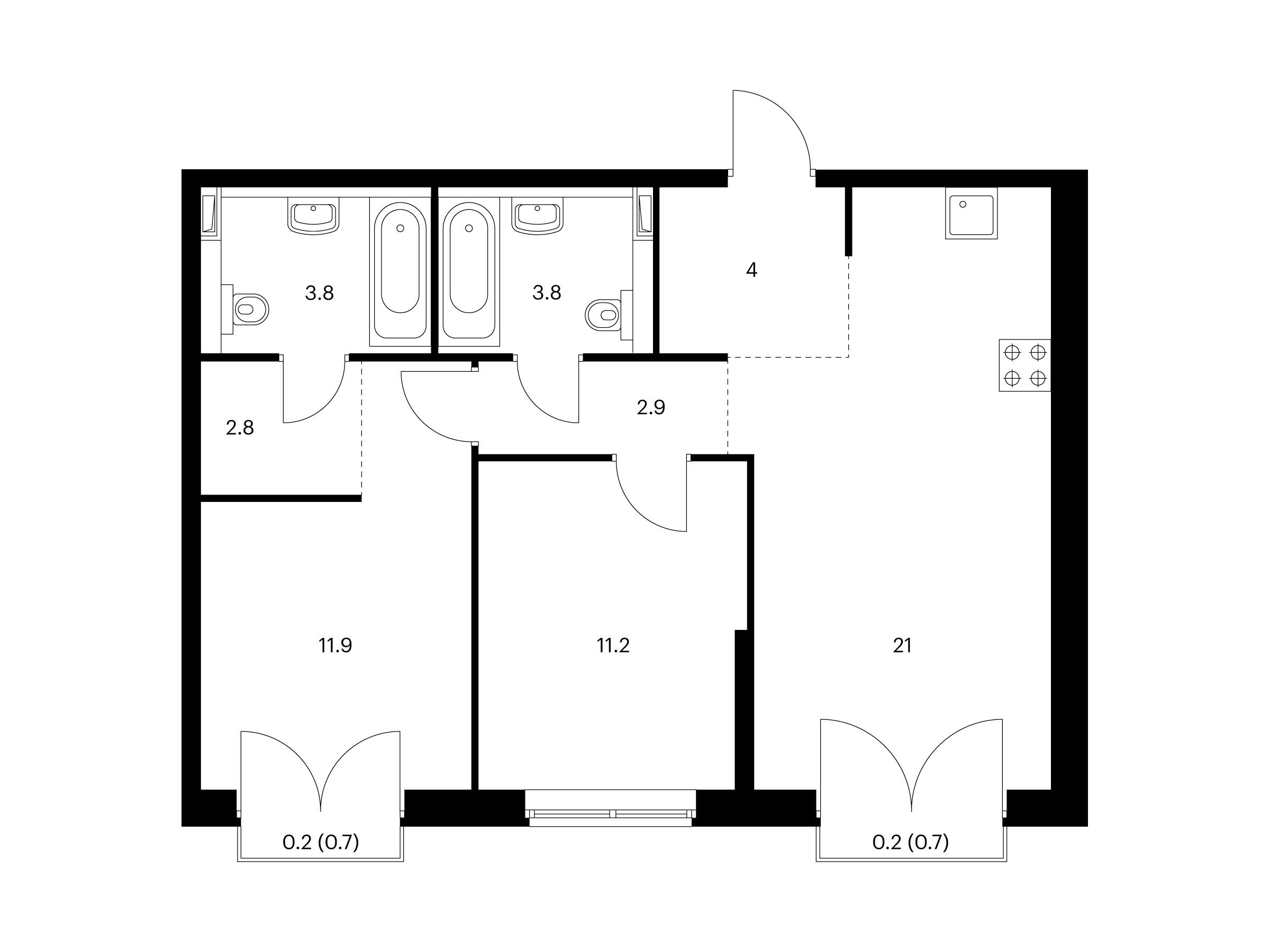 Планировка: 2-комн. квартира 61.80 м² в новостройке Барклая, 6