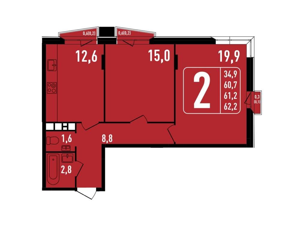 Планировка: 3-комн. квартира 61.20 м² в новостройке Фрунзенский