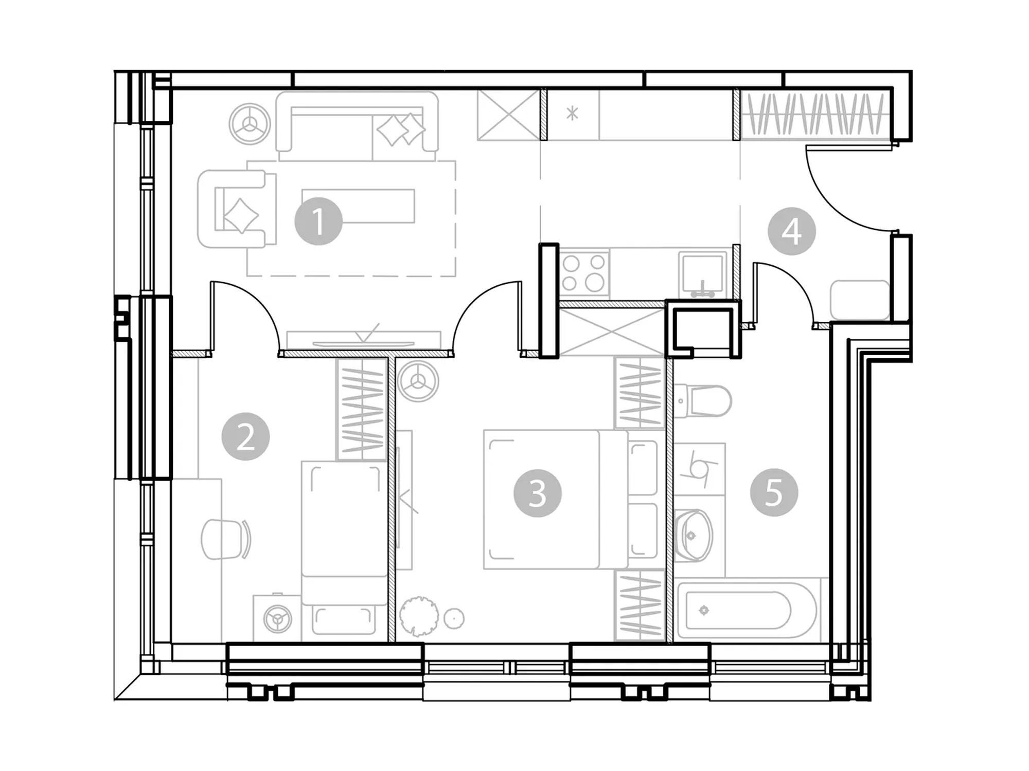 Планировка: 3-комн. квартира 48.52 м² в новостройке Эвопарк Измайлово