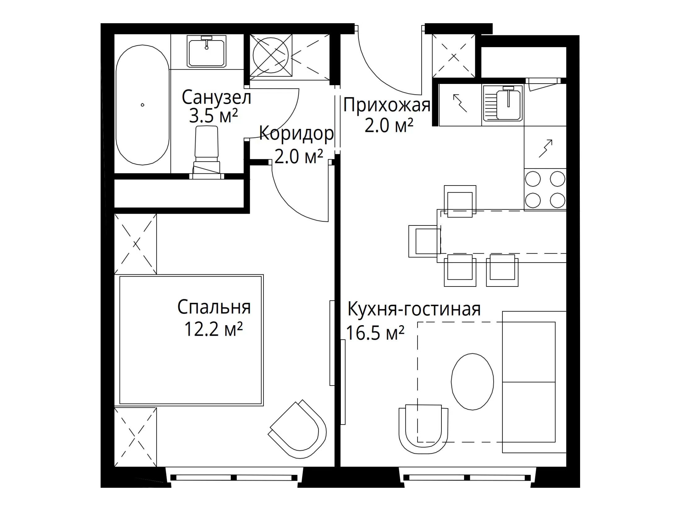 Планировка: 1-комн. квартира 36.20 м² в новостройке У реки Эко Видное 2