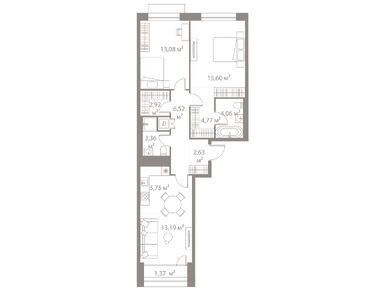 Планировка: 2-комн. квартира 73.66 м² в новостройке Лайф Варшавская