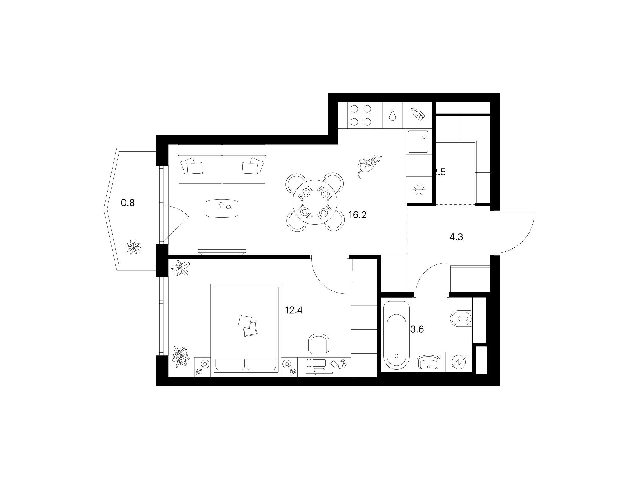 Планировка: 1-комн. квартира 39.80 м² в новостройке ЖК Руставели 14