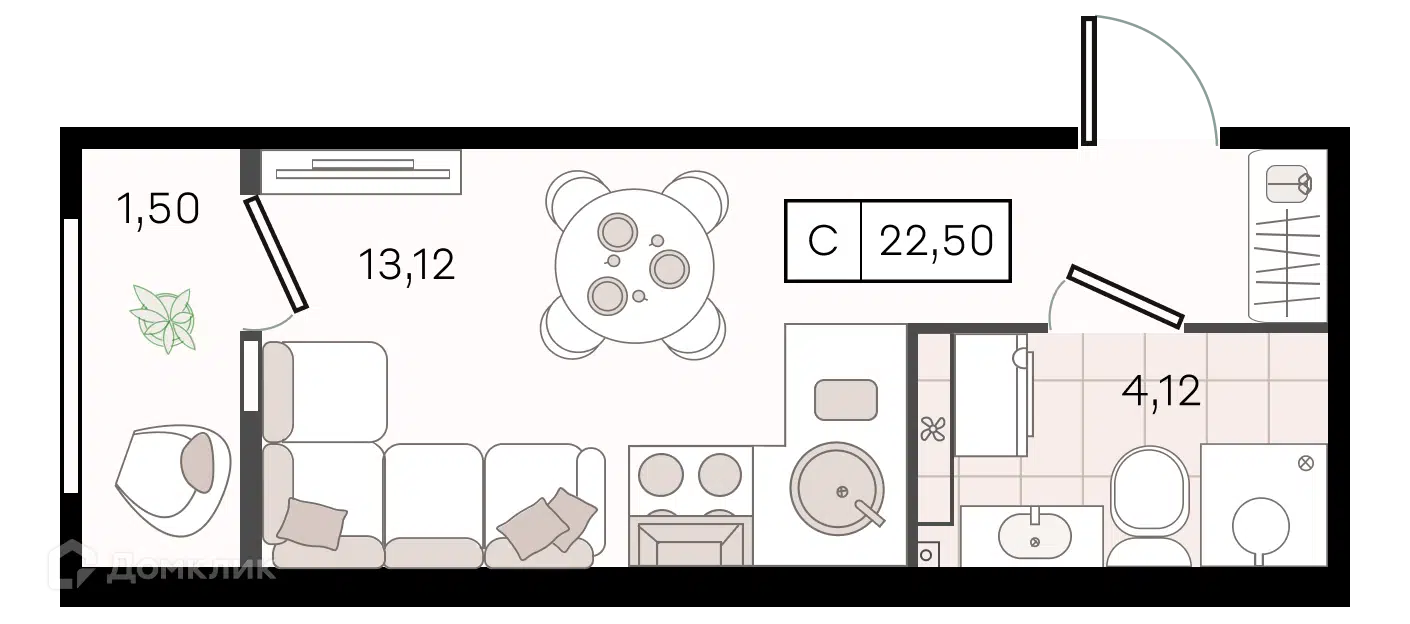 Планировка: Студия 22.50 м² в новостройке История 3