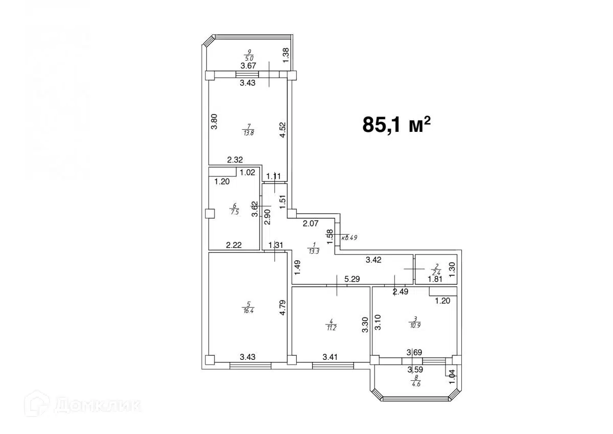Планировка: 3-комн. квартира 85.10 м² в новостройке Квартал Лета
