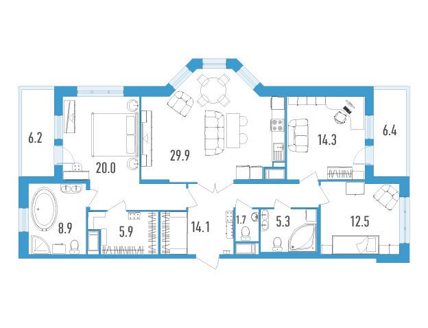Планировка: 3-комн. квартира 118.90 м² в новостройке ЖК Колумб