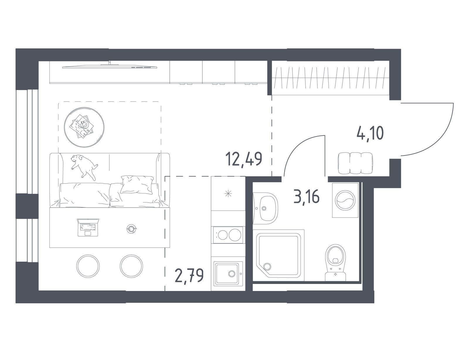 Планировка: Студия 22.54 м² в новостройке Остафьево