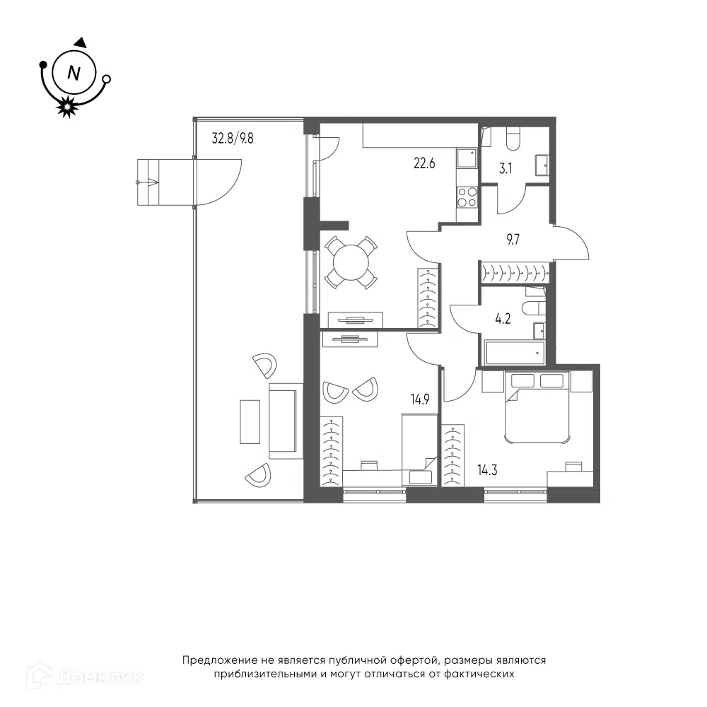 Планировка: 2-комн. квартира 78.40 м² в новостройке Зеленая Река