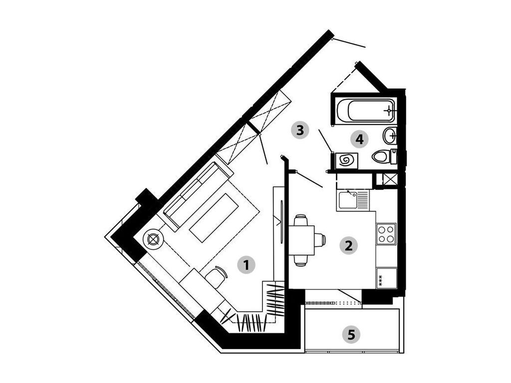 Планировка: 1-комн. квартира 35.40 м² в новостройке Малиново
