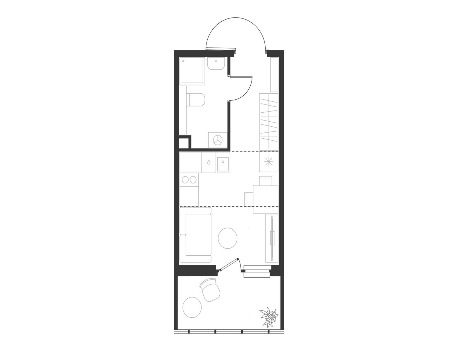 Планировка: Студия 21.30 м² в новостройке Левел Мечникова