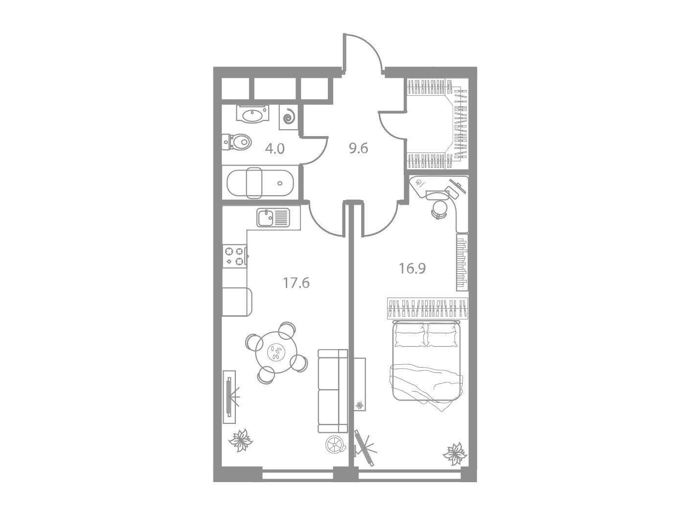 Планировка: 2-комн. квартира 48.10 м² в новостройке Вест Тауэр