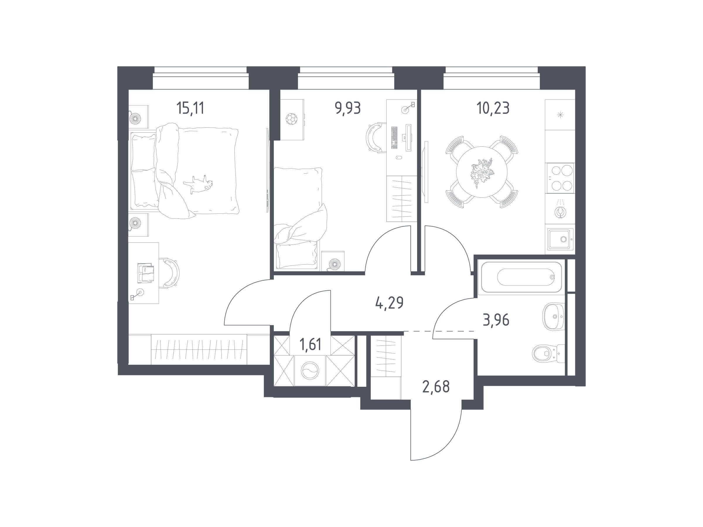 Планировка: 2-комн. квартира 47.81 м² в новостройке Богдановский Лес