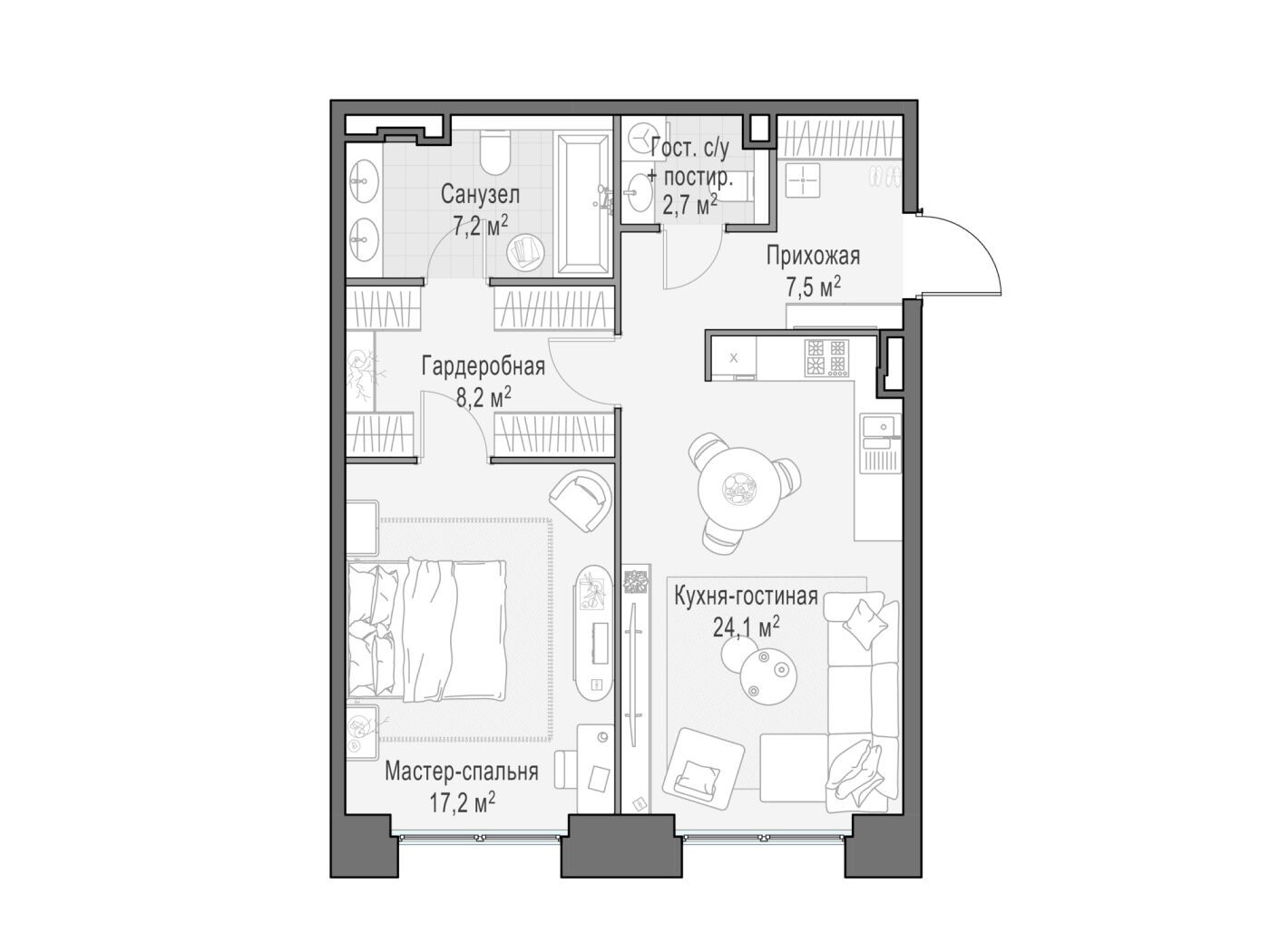 Планировка: 1-комн. квартира 67.50 м² в новостройке Лайф тайм