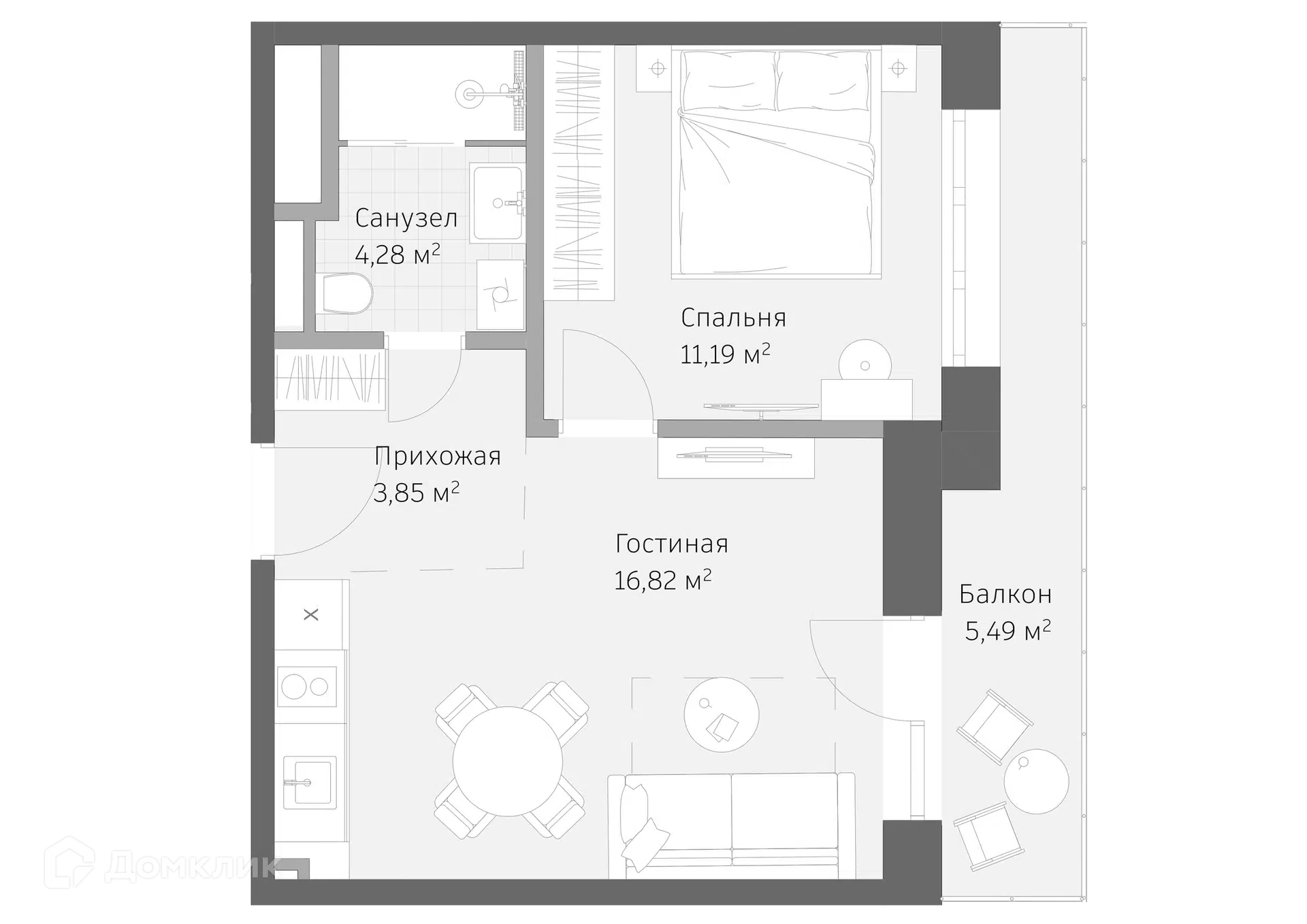 Планировка: 2-комн. квартира 41.63 м² в новостройке Реликт