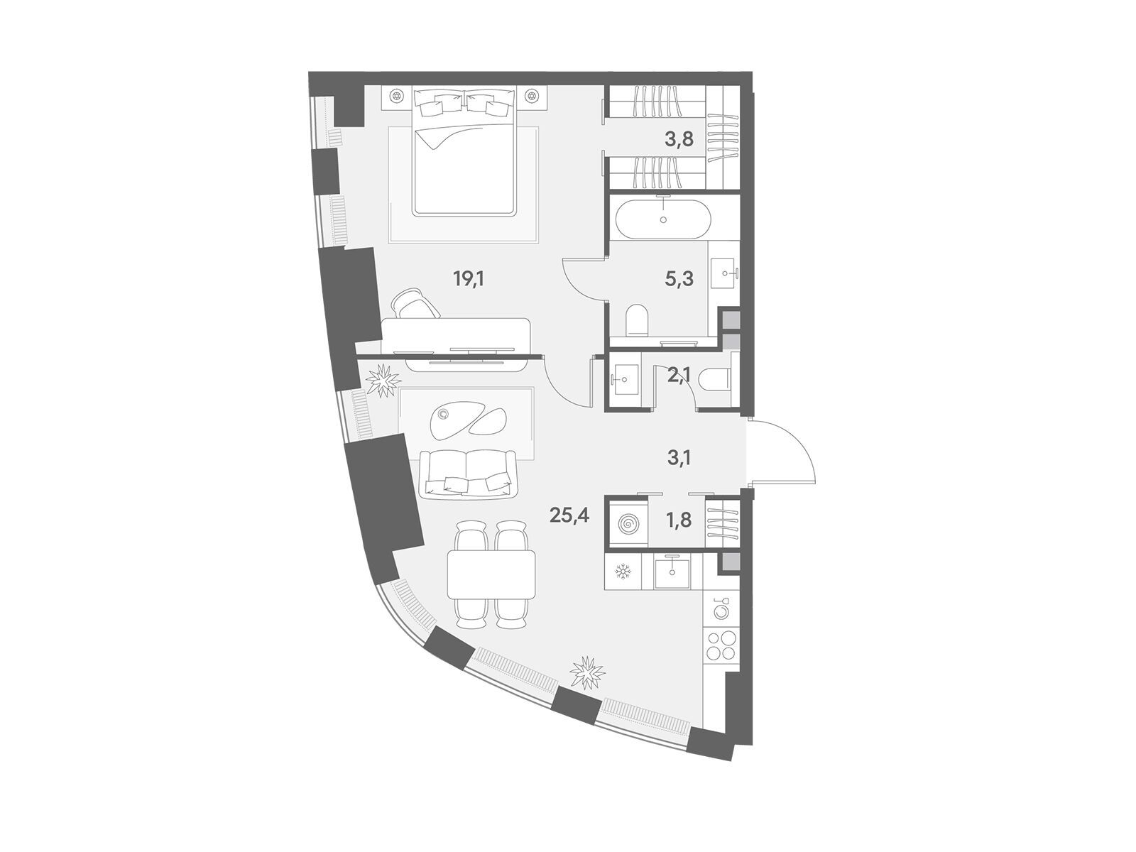 Планировка: 1-комн. квартира 60.60 м² в новостройке Энигмия