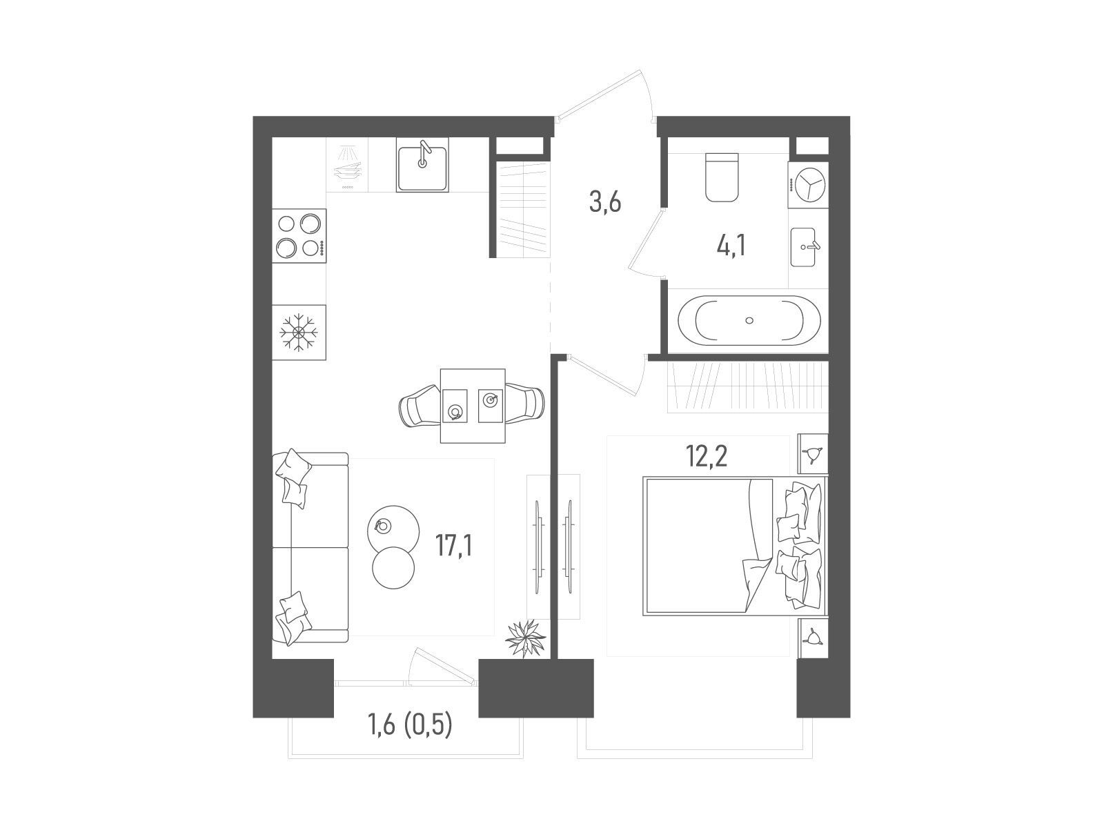Планировка: 1-комн. квартира 37.50 м² в новостройке Татум