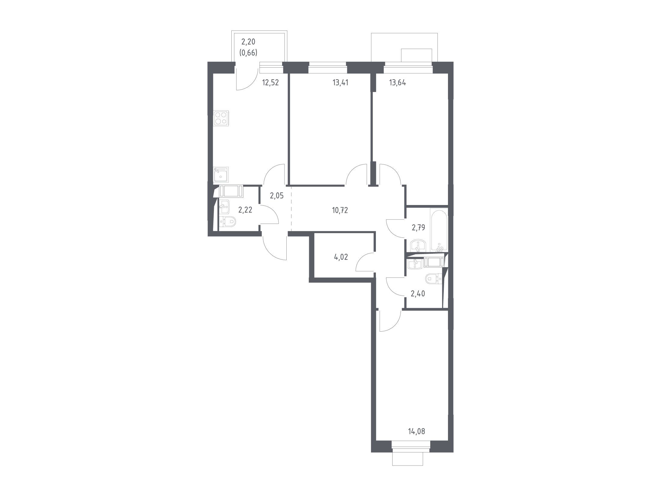 Планировка: 3-комн. квартира 78.51 м² в новостройке ЖК Пятницкие Луга
