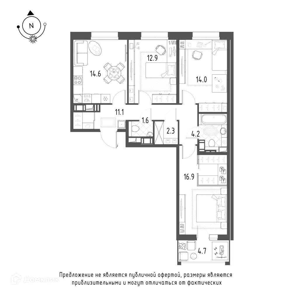 Планировка: 3-комн. квартира 79.00 м² в новостройке Зеленая Река