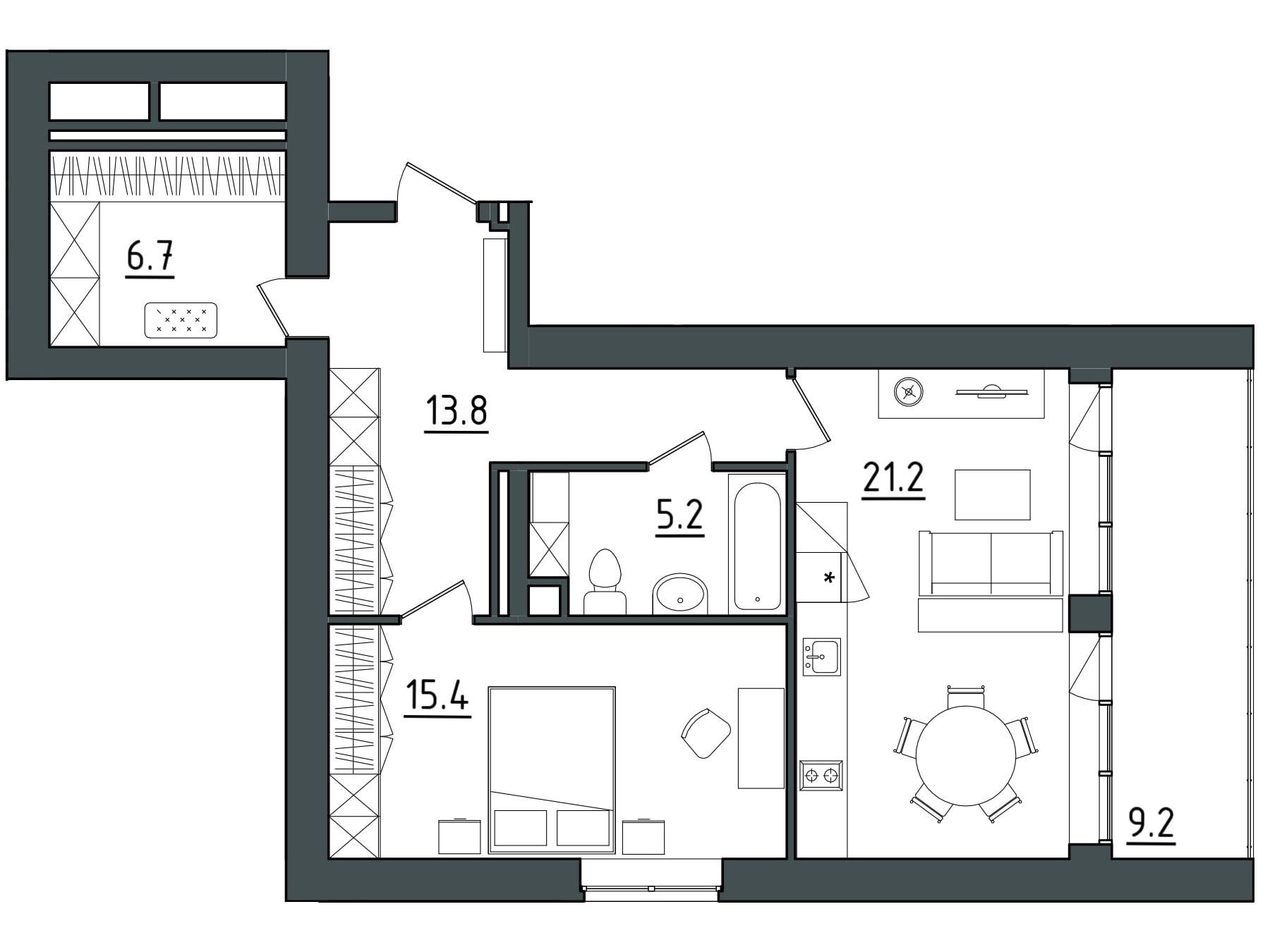 Планировка: 1-комн. квартира 70.00 м² в новостройке Морская Ривьера