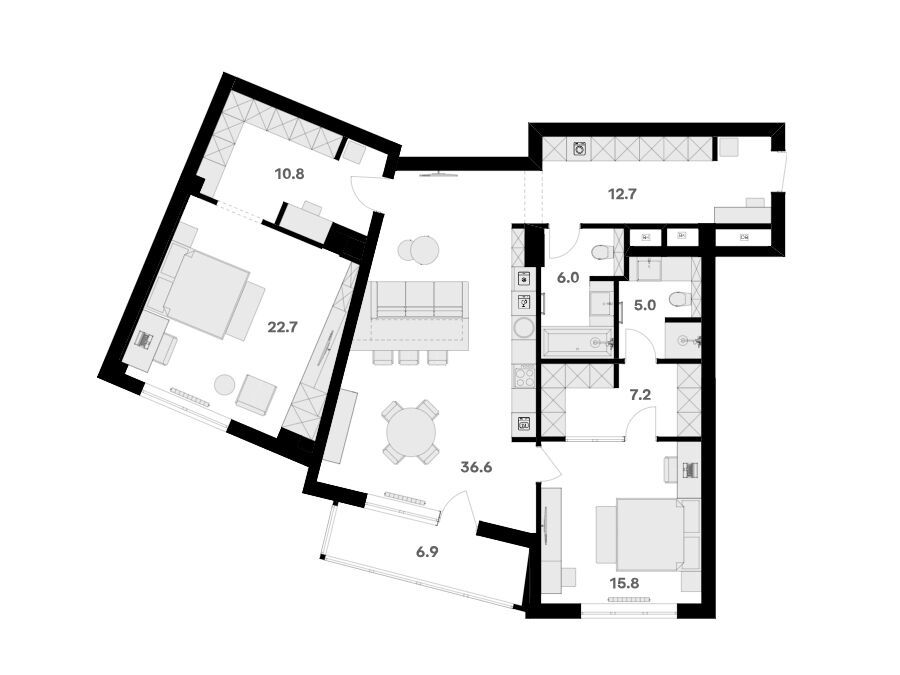 Планировка: 3-комн. квартира 123.50 м² в новостройке Ривер Хаус