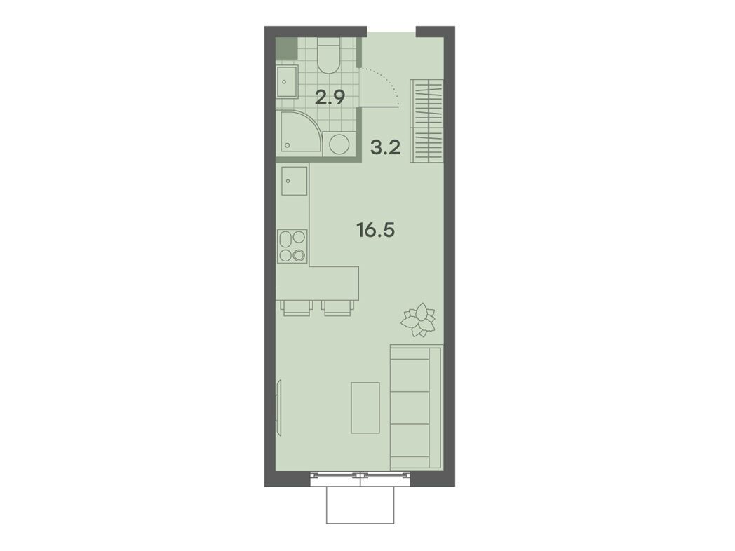 Планировка: Студия 22.60 м² в новостройке ЖК Парксайд