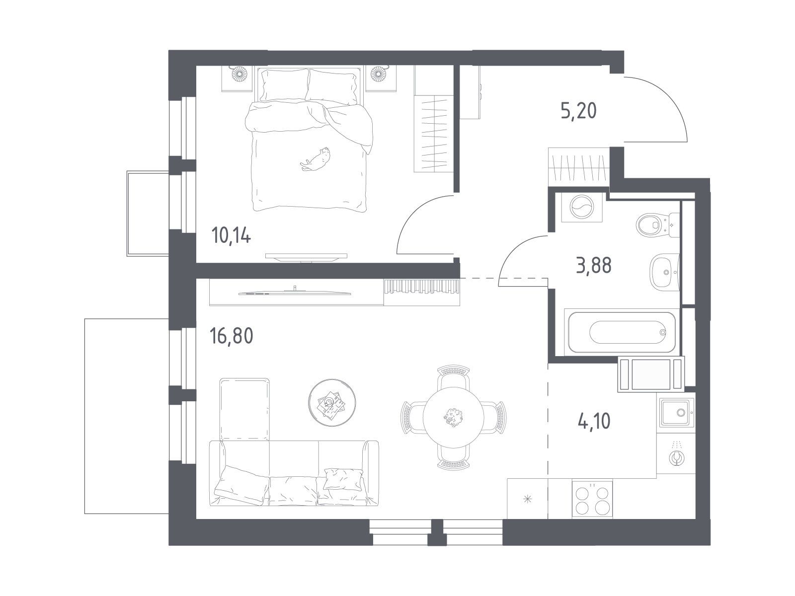 Планировка: 1-комн. квартира 40.12 м² в новостройке Большое Путилково