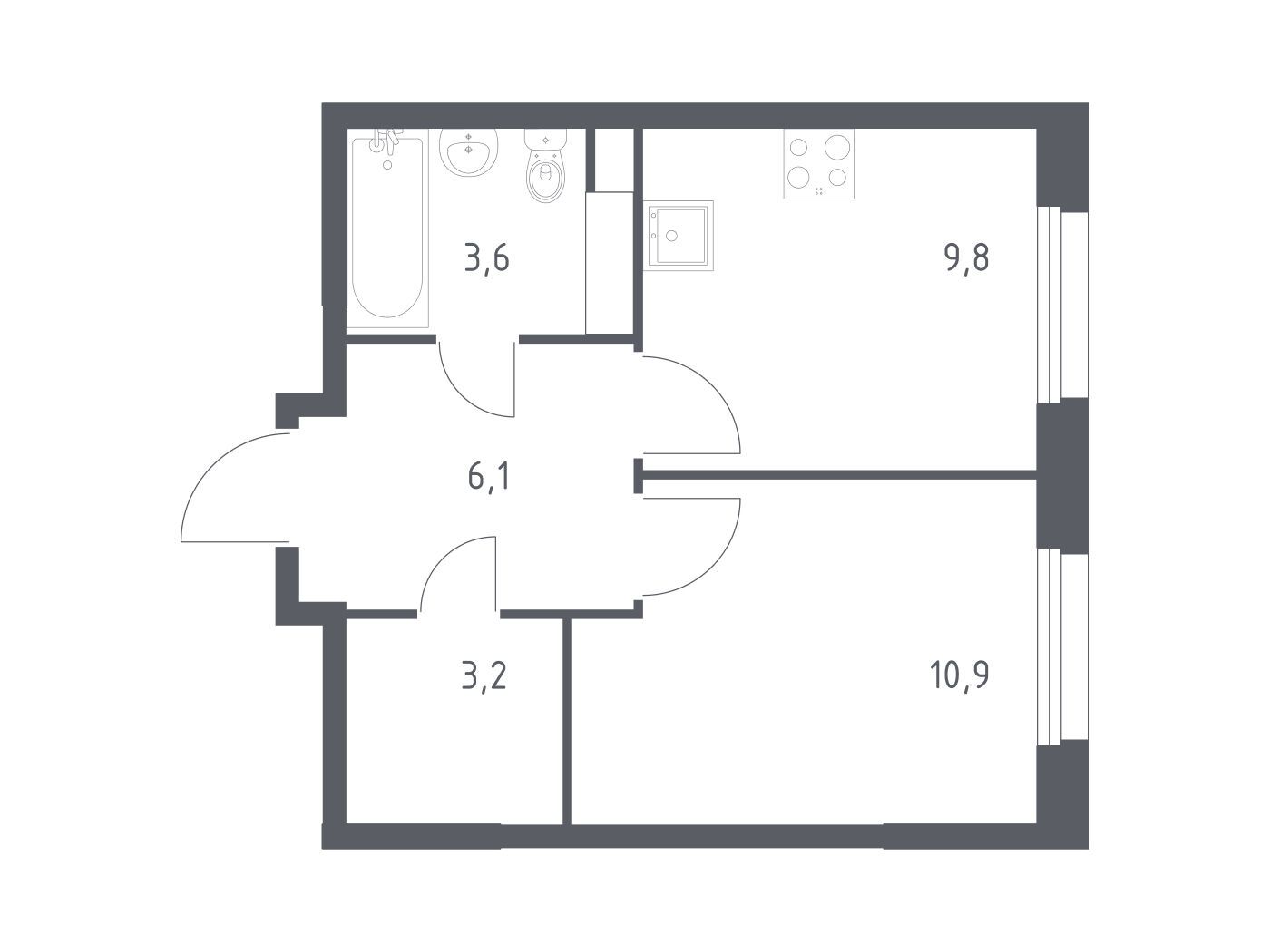 Планировка: 1-комн. квартира 32.60 м² в новостройке Эко Бунино