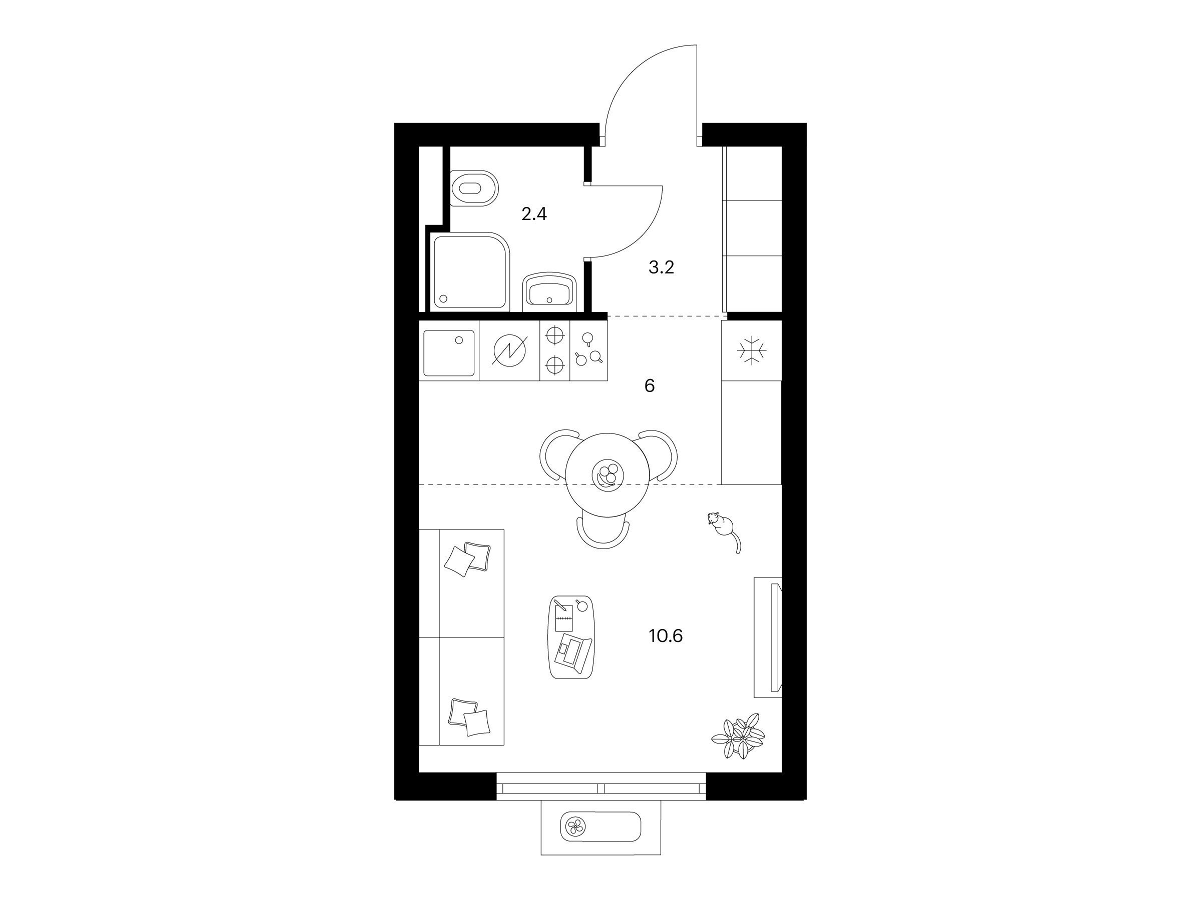 Планировка: Студия 22.20 м² в новостройке Янинский лес