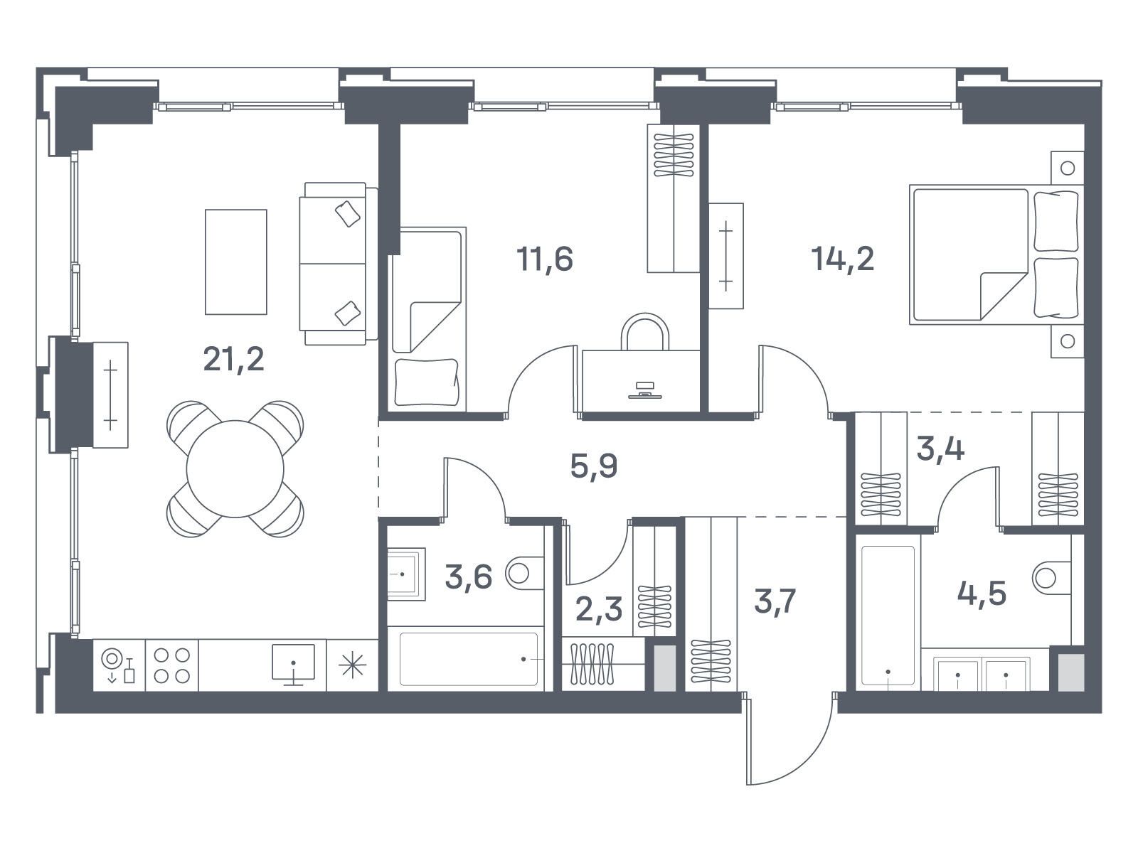 Планировка: 2-комн. квартира 70.40 м² в новостройке ЖК Портленд. Дом на берегу