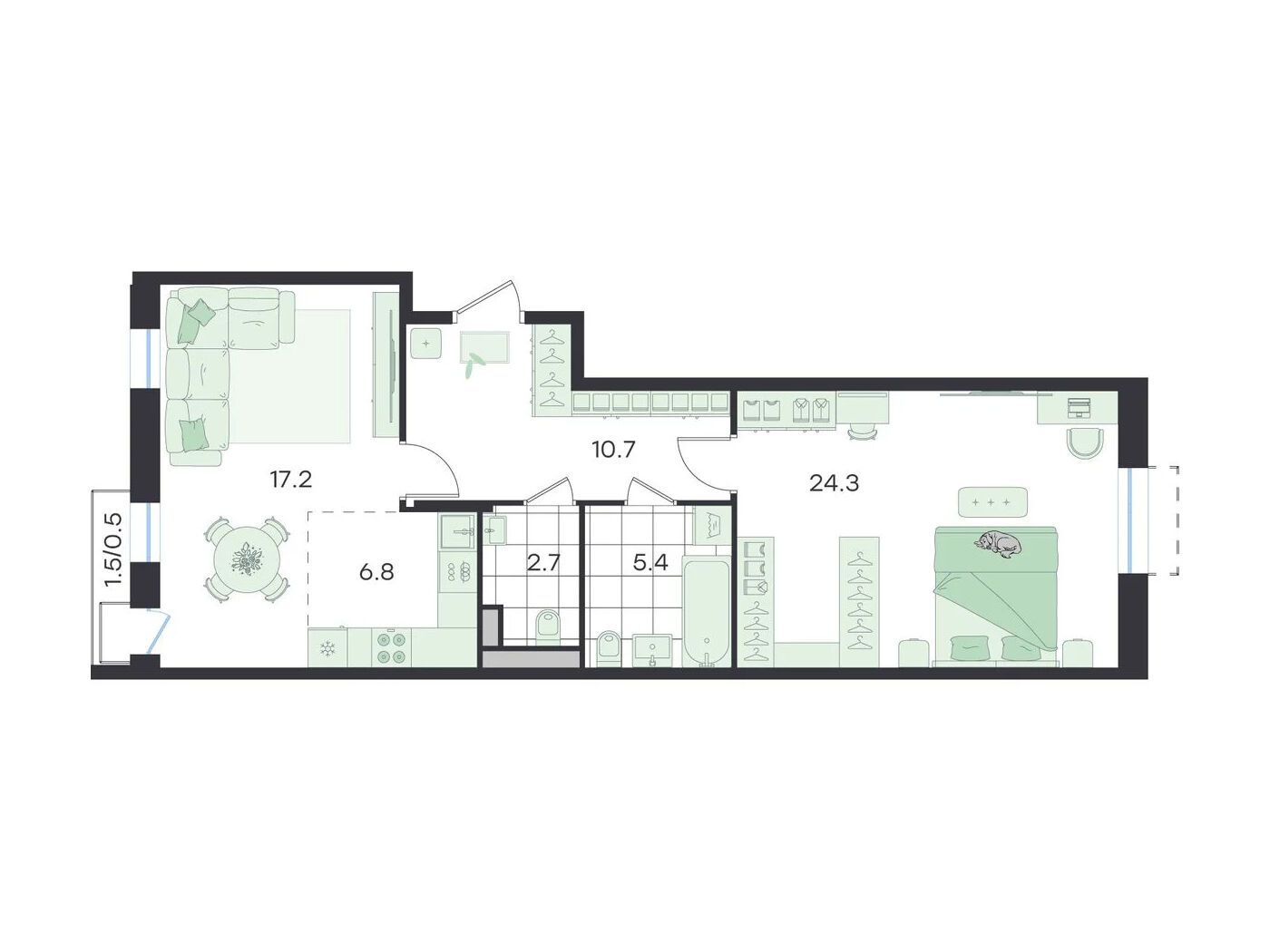 Планировка: 3-комн. квартира 67.50 м² в новостройке Джи Три Театральный