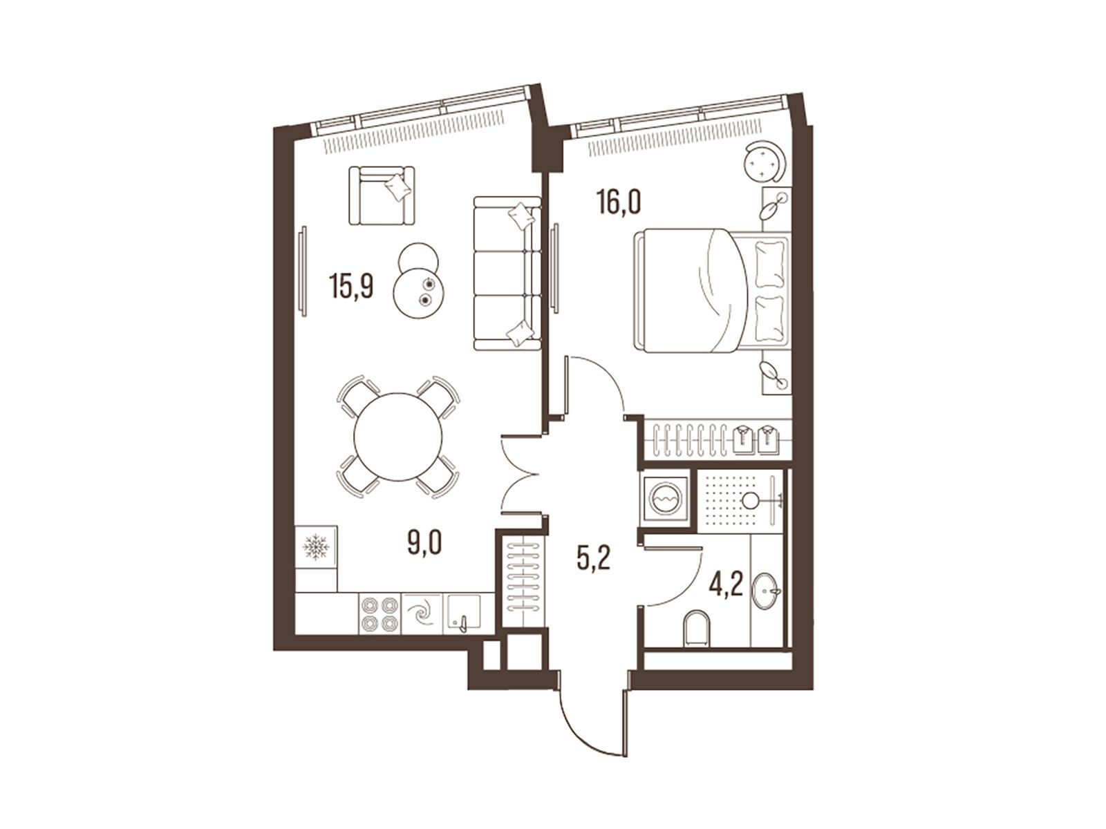 Планировка: 2-комн. квартира 50.40 м² в новостройке Хай Лайф