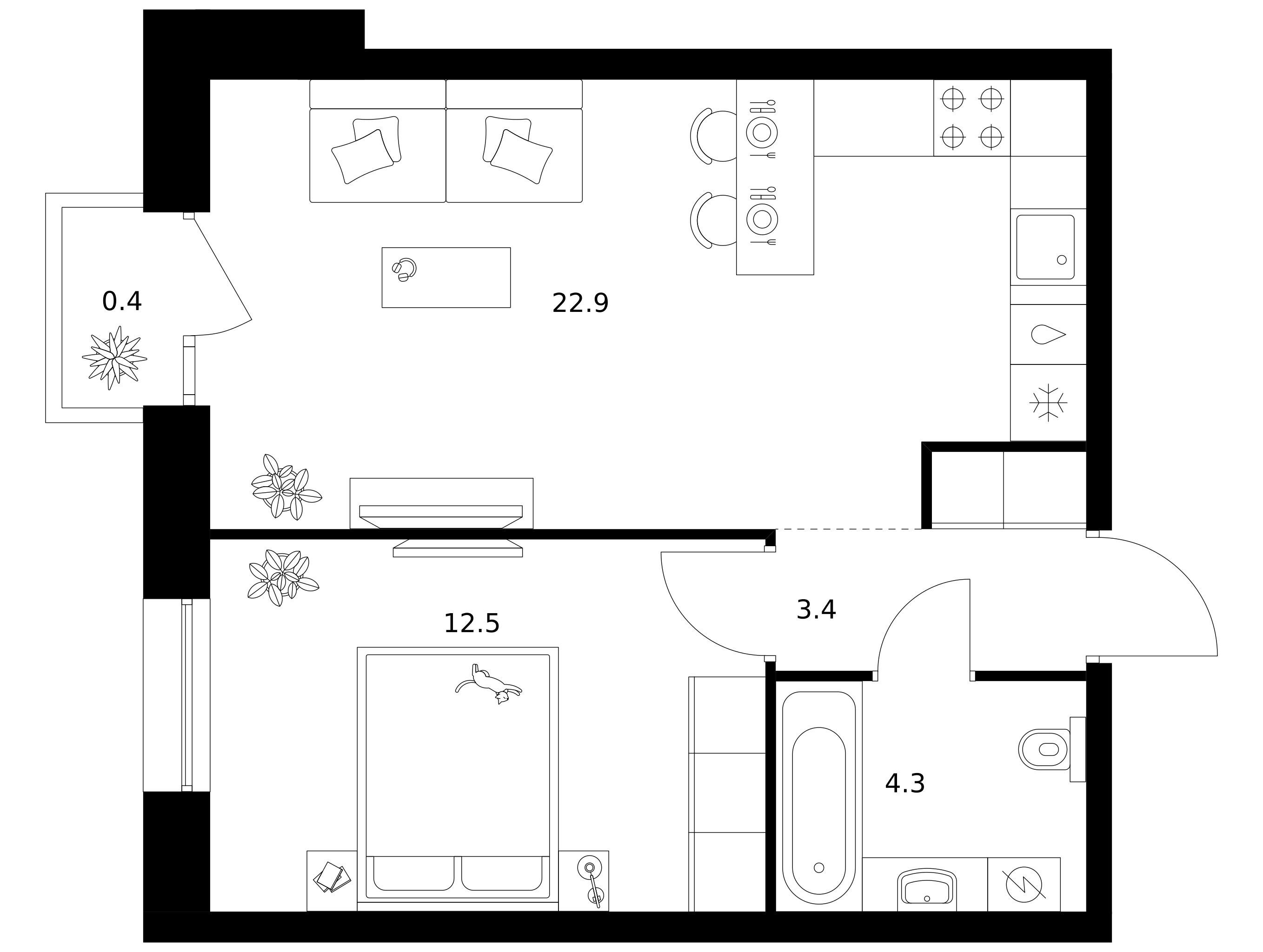 Планировка: 1-комн. квартира 43.50 м² в новостройке Шкиперский 19
