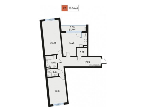 Планировка: 2-комн. квартира 85.39 м² в новостройке Дом Регенбоген