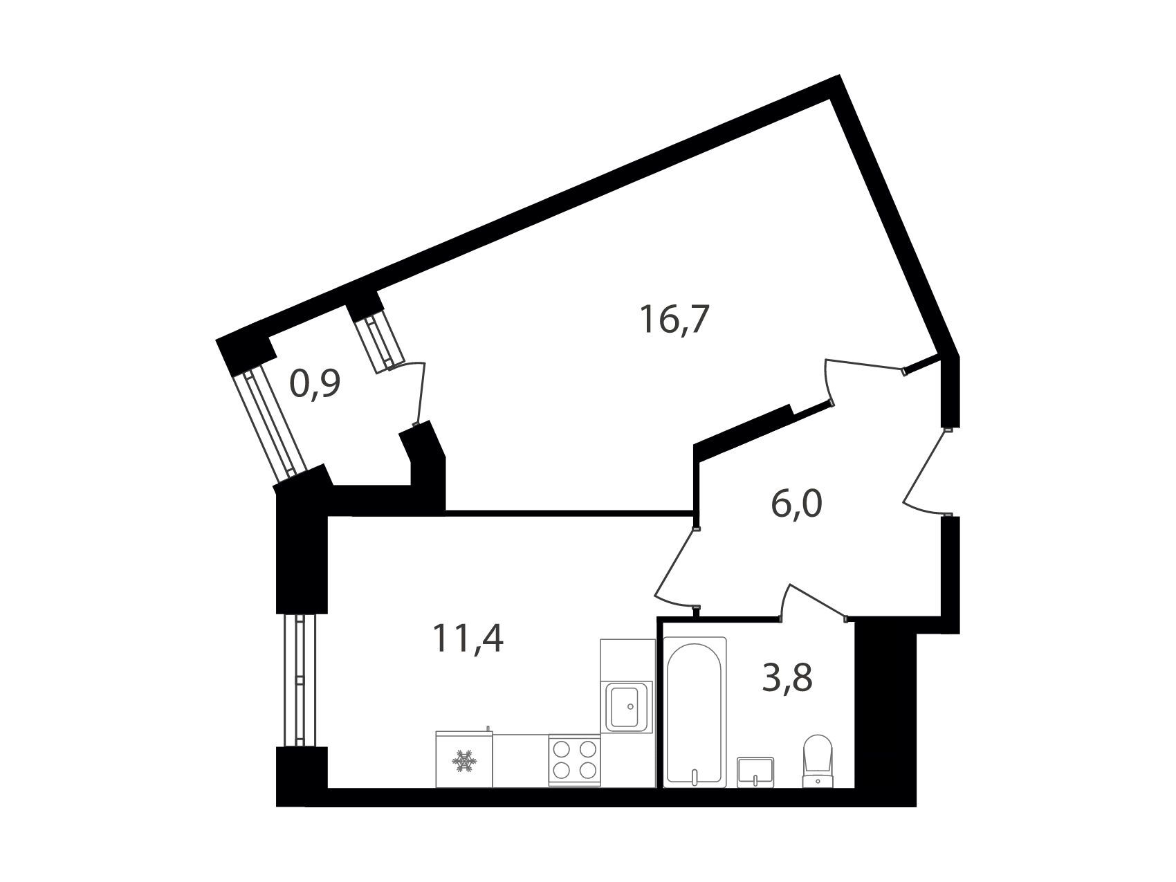 Планировка: 1-комн. квартира 38.30 м² в новостройке Варшавские ворота