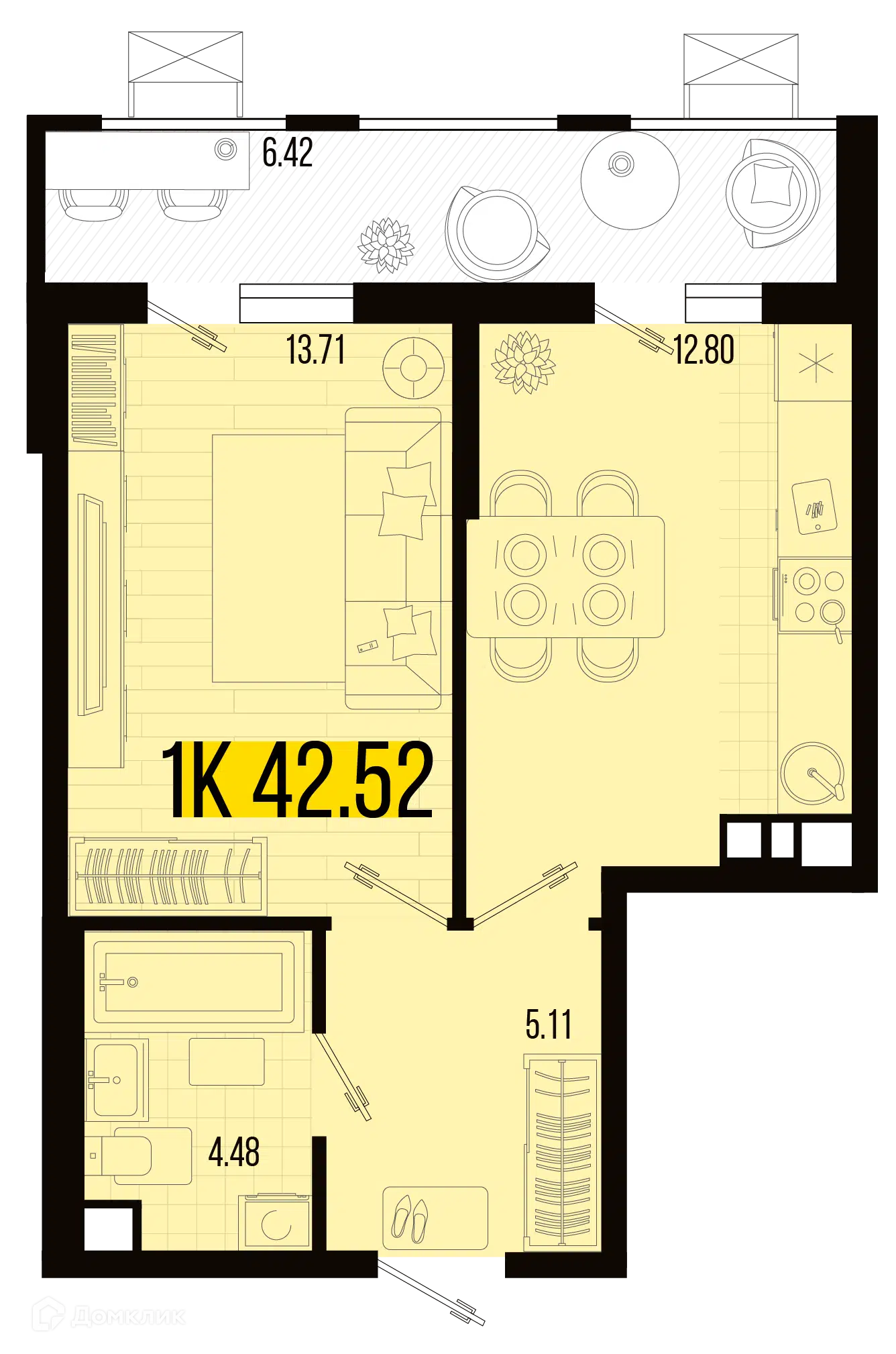 Планировка: 1-комн. квартира 36.10 м² в новостройке Цветной бульвар