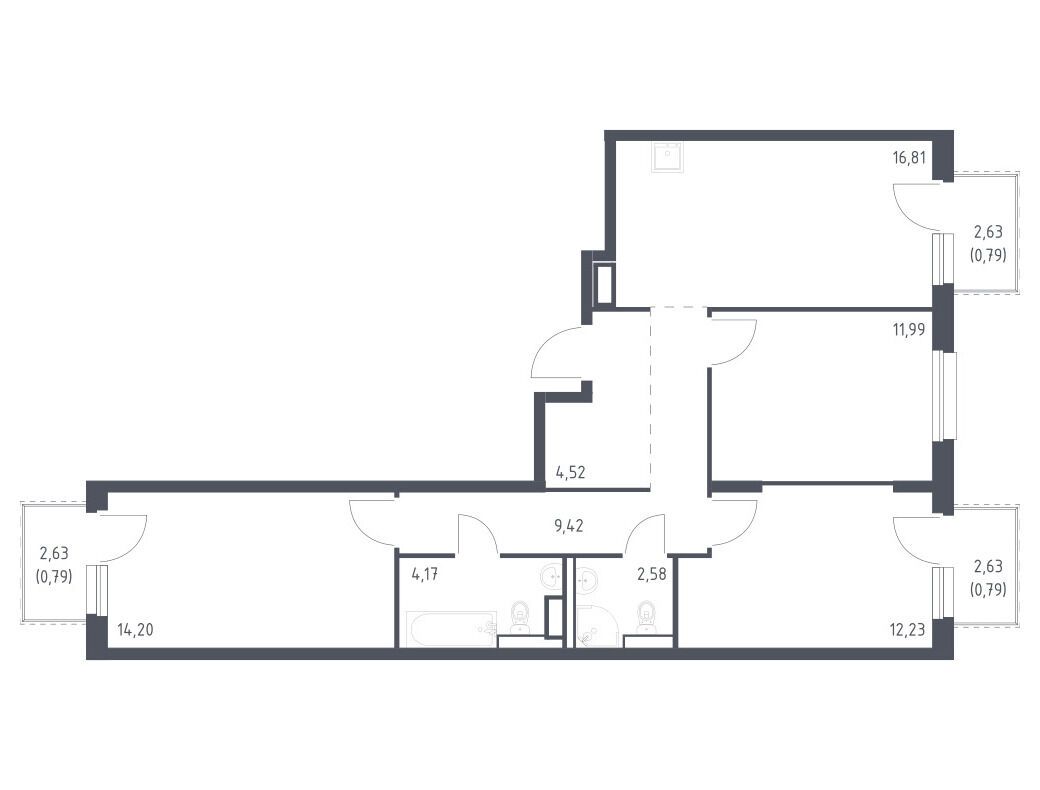 Планировка: 3-комн. квартира 78.29 м² в новостройке Новые Лаврики
