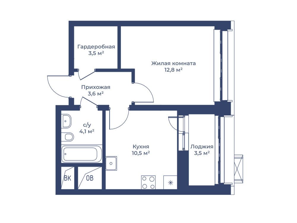 Планировка: 1-комн. квартира 36.30 м² в новостройке Цветочный Город