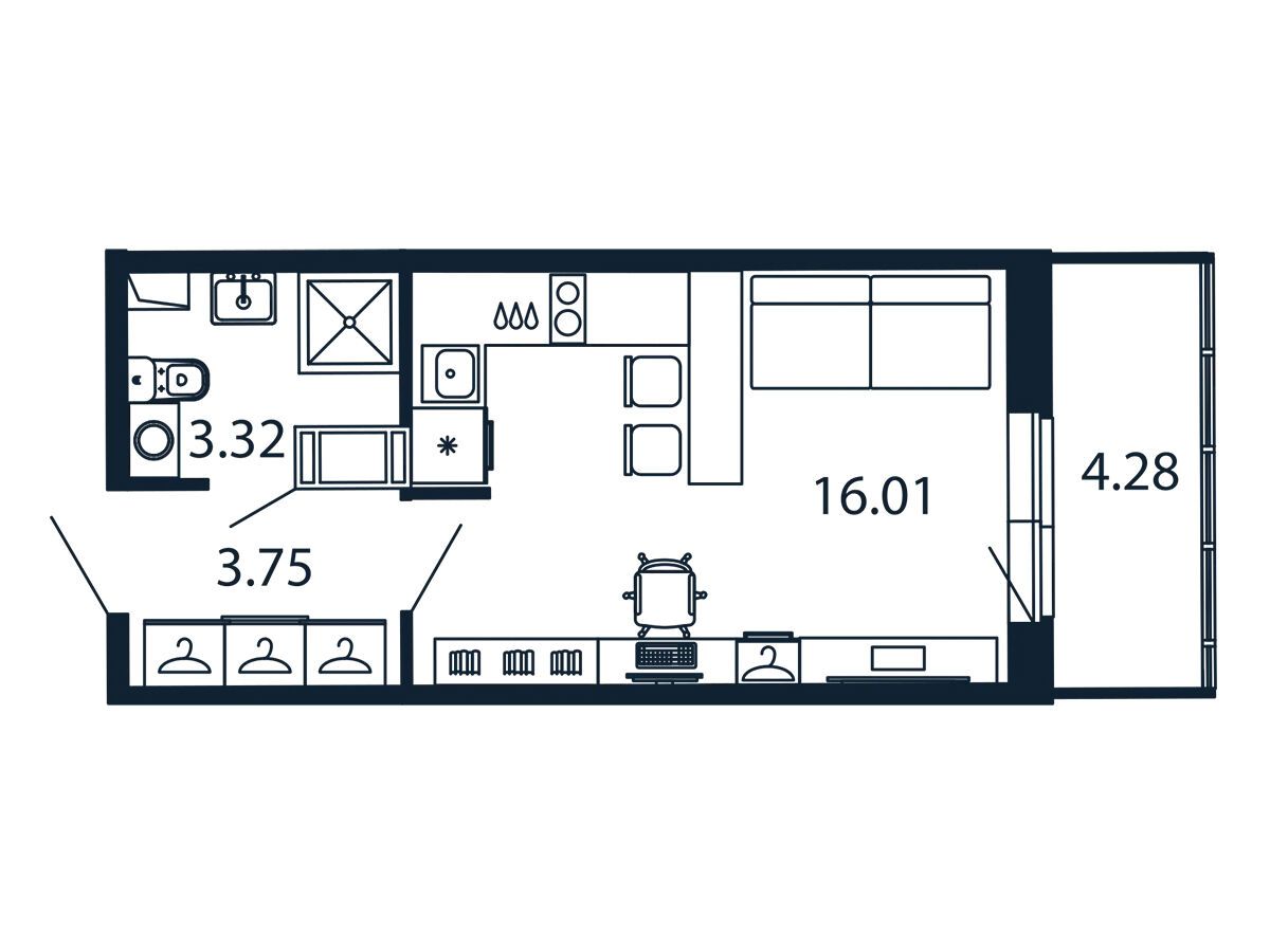 Планировка: Студия 22.30 м² в новостройке Полис ЛАВрики