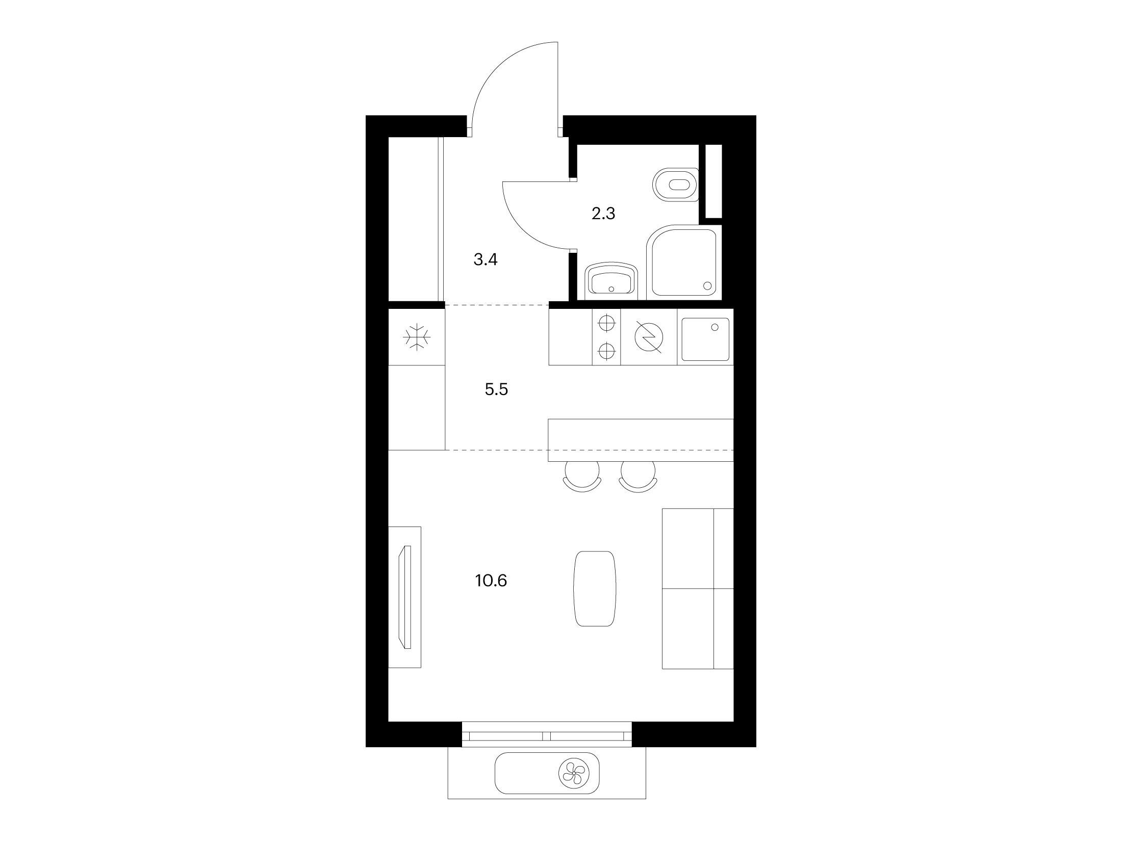 Планировка: Студия 21.80 м² в новостройке ЖК Восточное Бутово