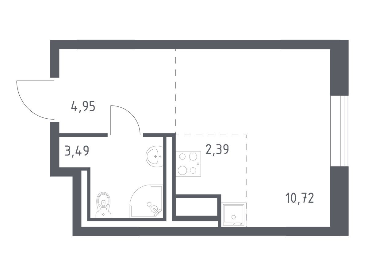 Планировка: Студия 21.55 м² в новостройке Лаголово