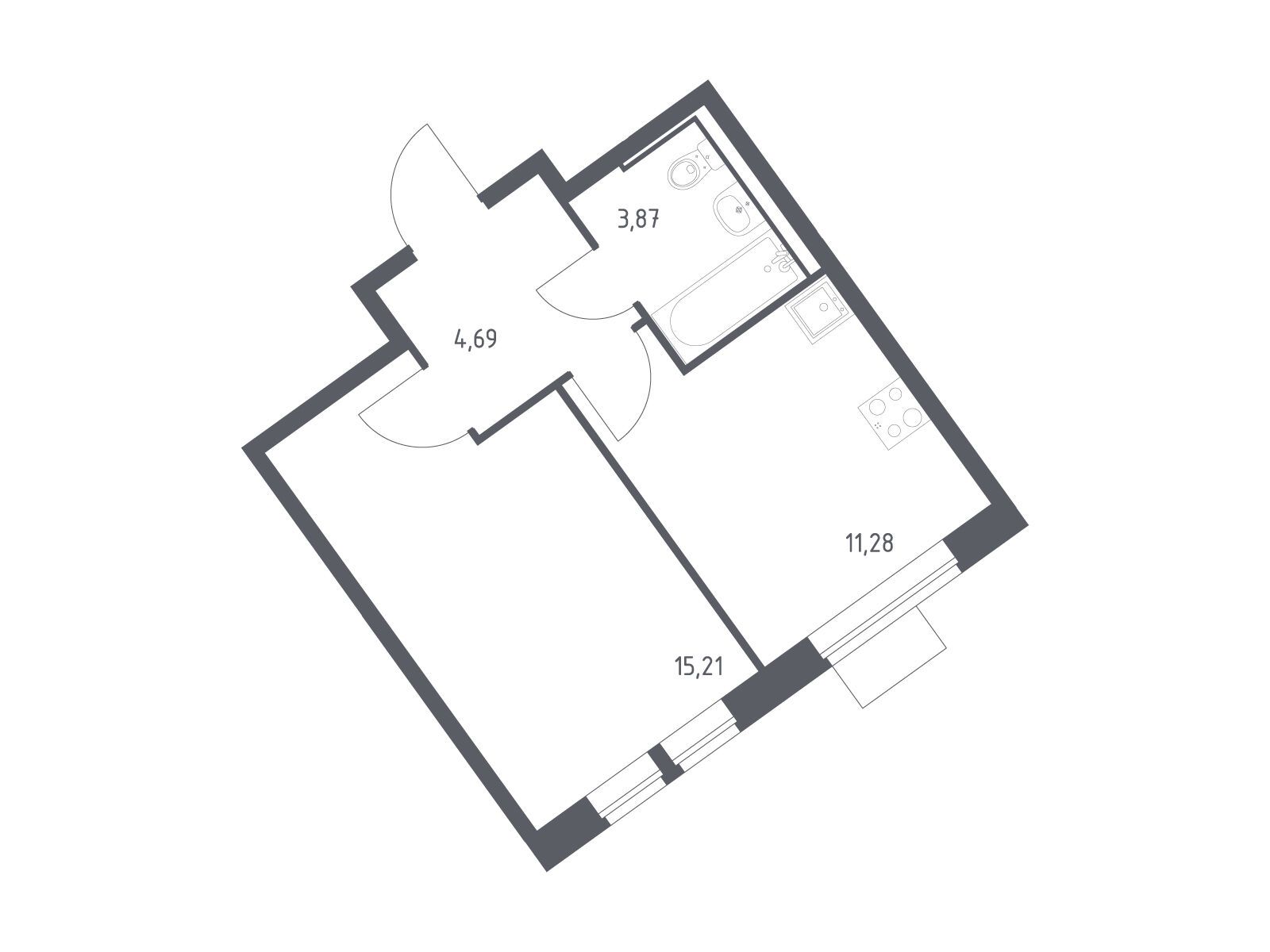Планировка: 1-комн. квартира 35.05 м² в новостройке Молжаниново