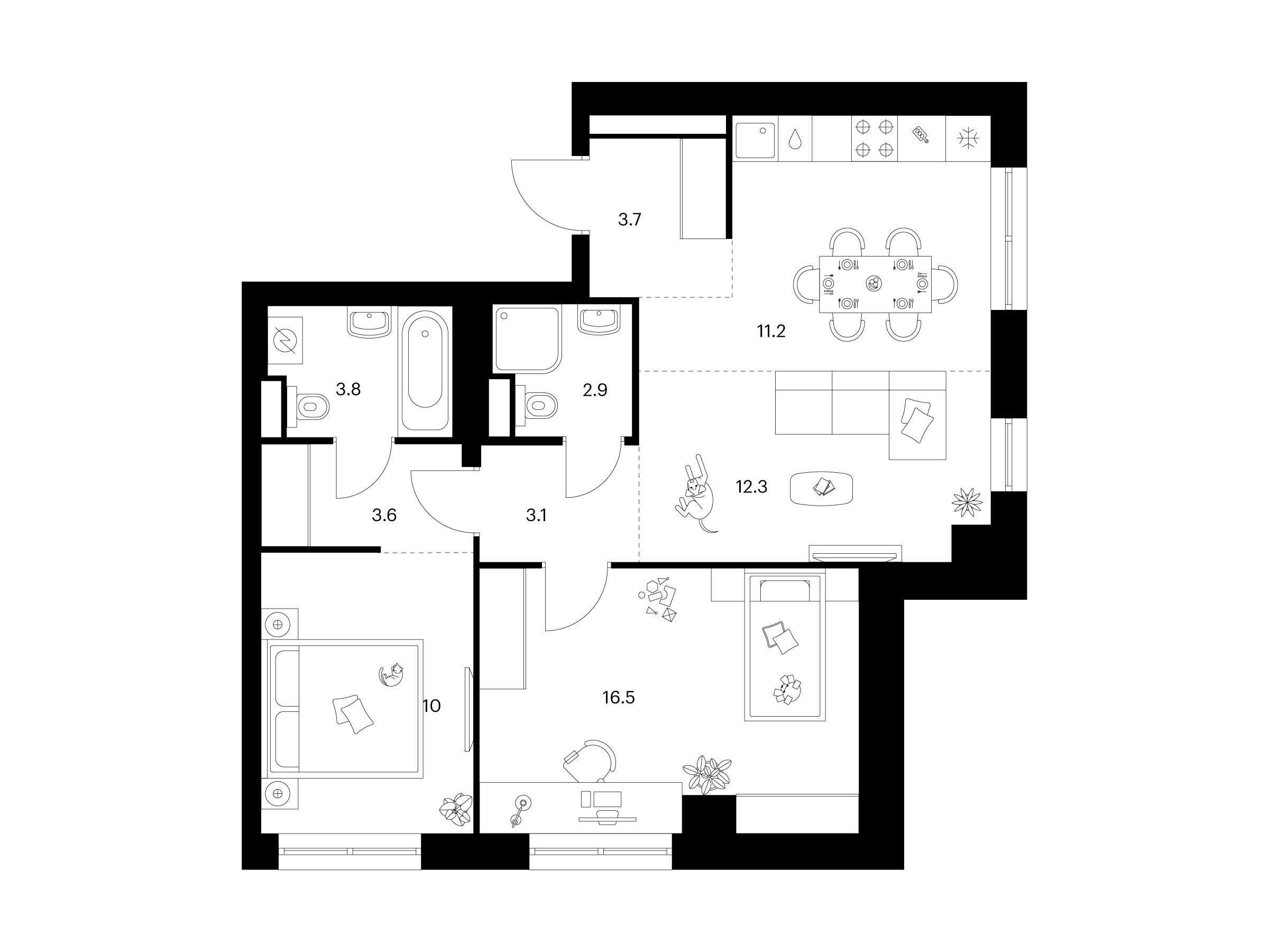 Планировка: 2-комн. квартира 67.10 м² в новостройке Нарвин