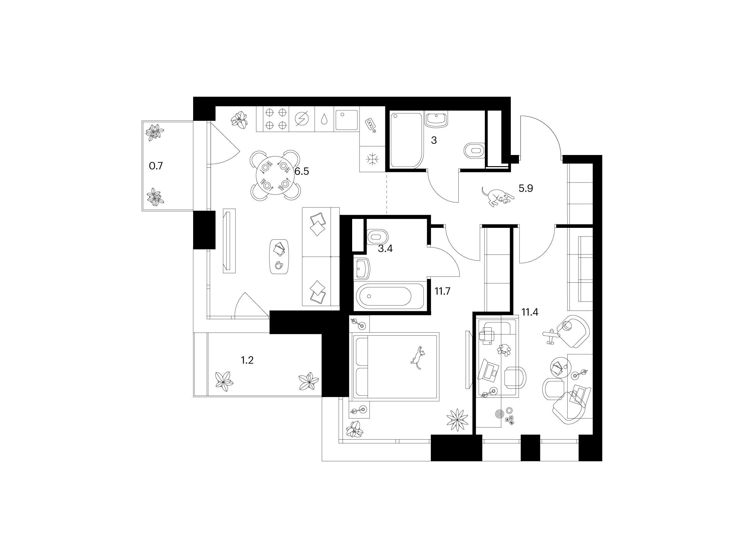 Планировка: 2-комн. квартира 53.80 м² в новостройке Строгино 360