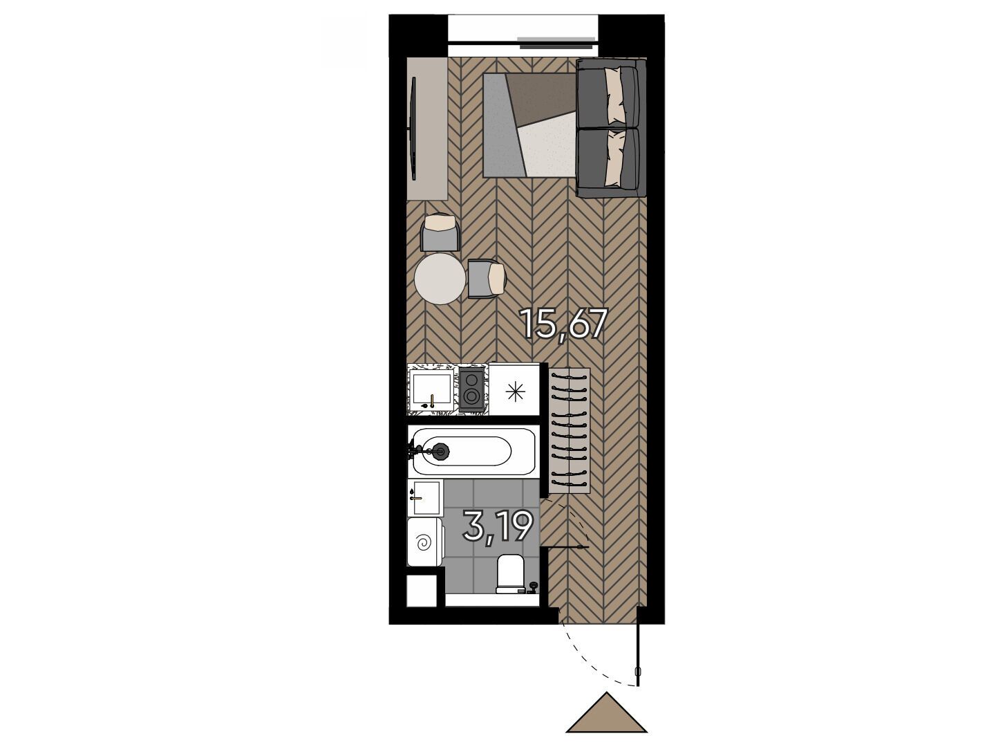 Планировка: Студия 18.70 м² в новостройке Зорге 9