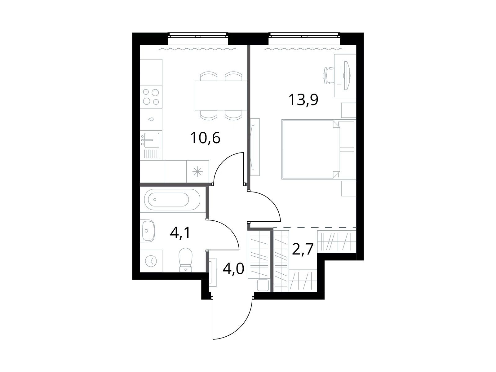 Планировка: 1-комн. квартира 35.30 м² в новостройке 1-й Измайловский